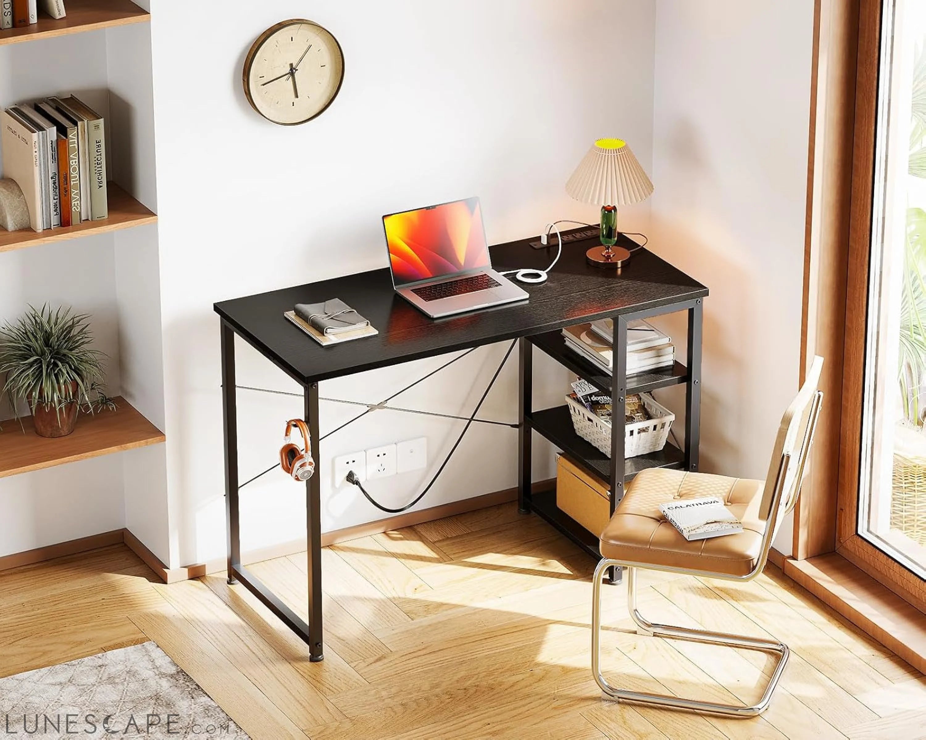 Laptop Desk Small Desk, 40 Inch Computer Desk with Power Outlet and LUNESCAPE