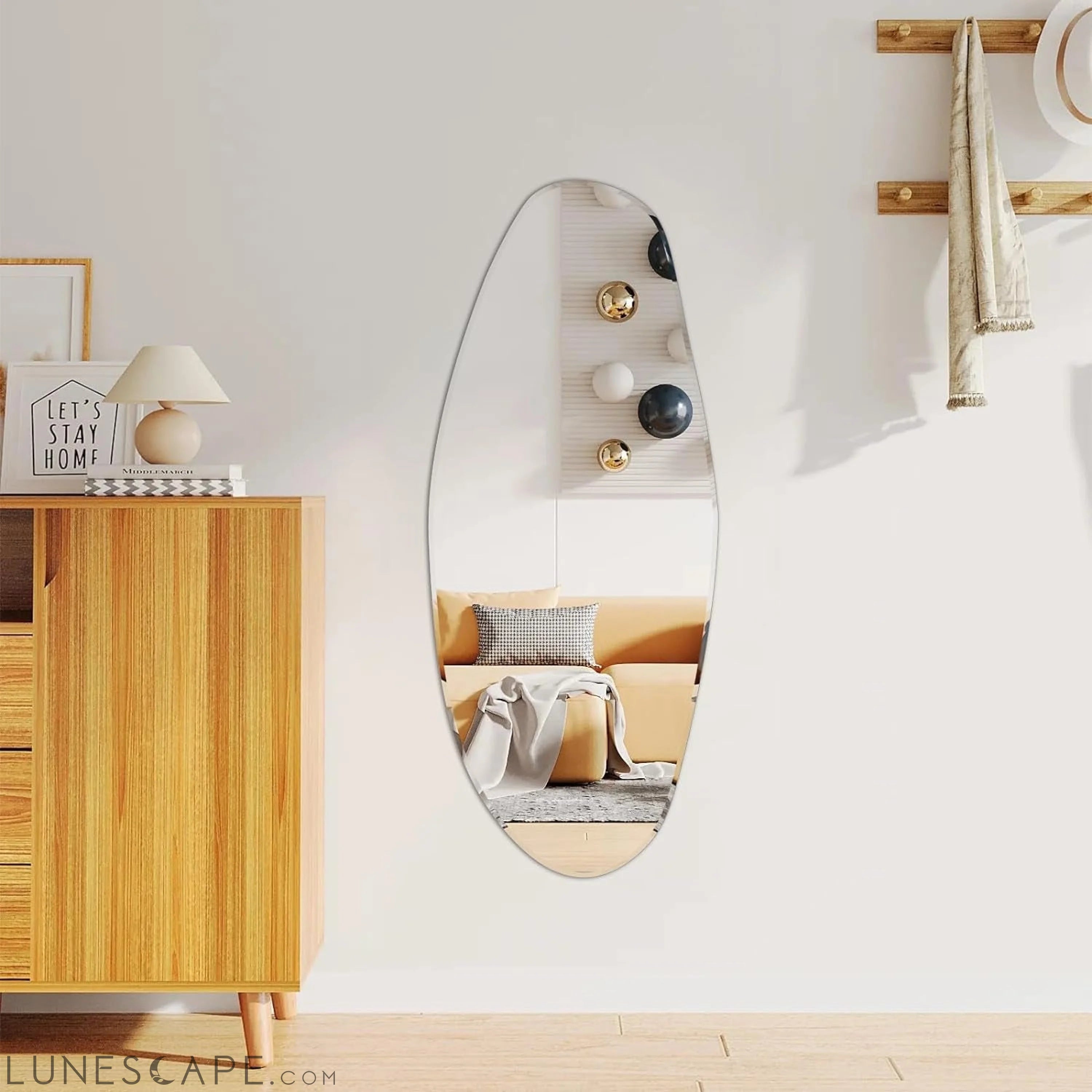 Large 43X16 Asymmetrical Frameless Mirror for Wall - Modern Home Decor LUNESCAPE