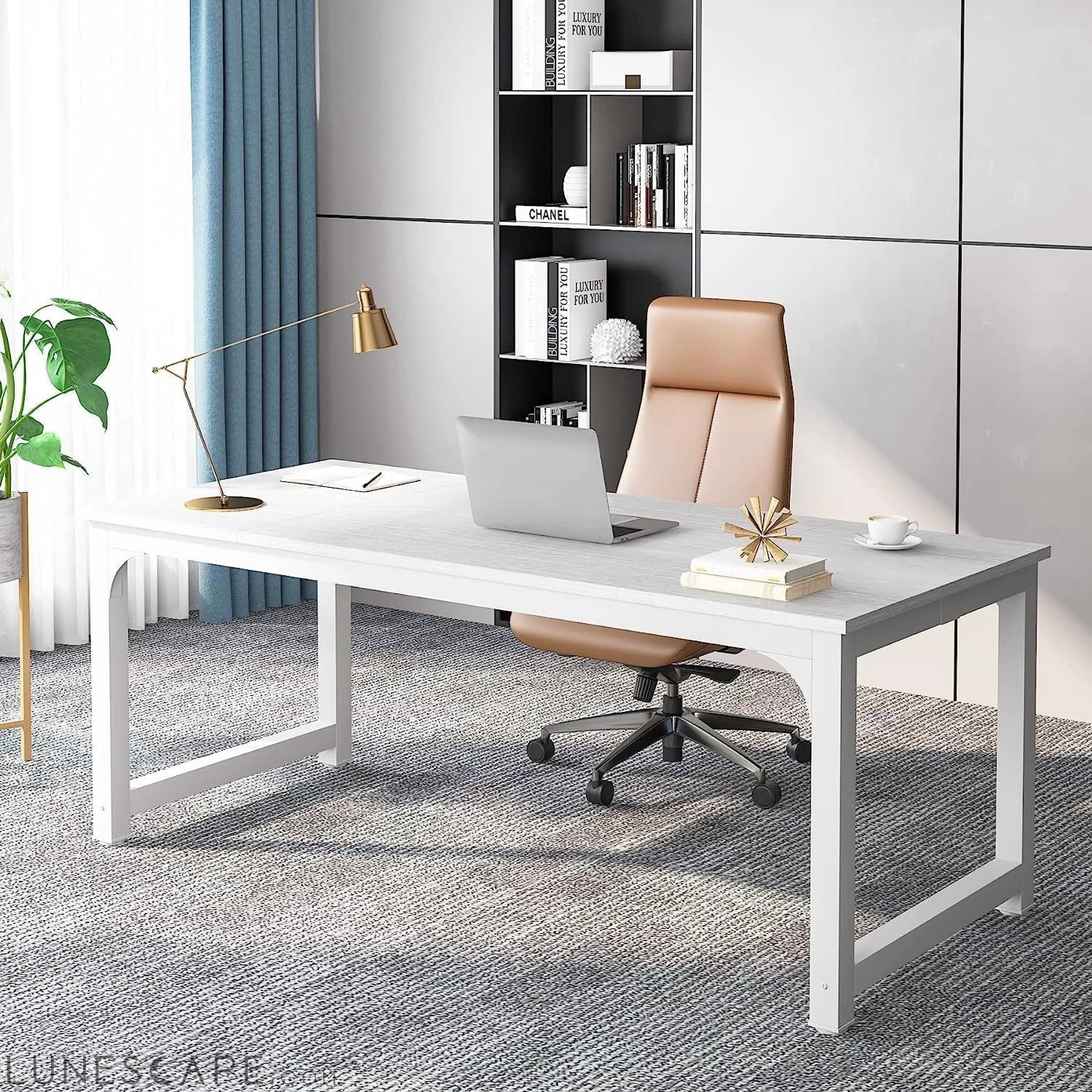 Large Executive White Office Computer Desk LUNESCAPE
