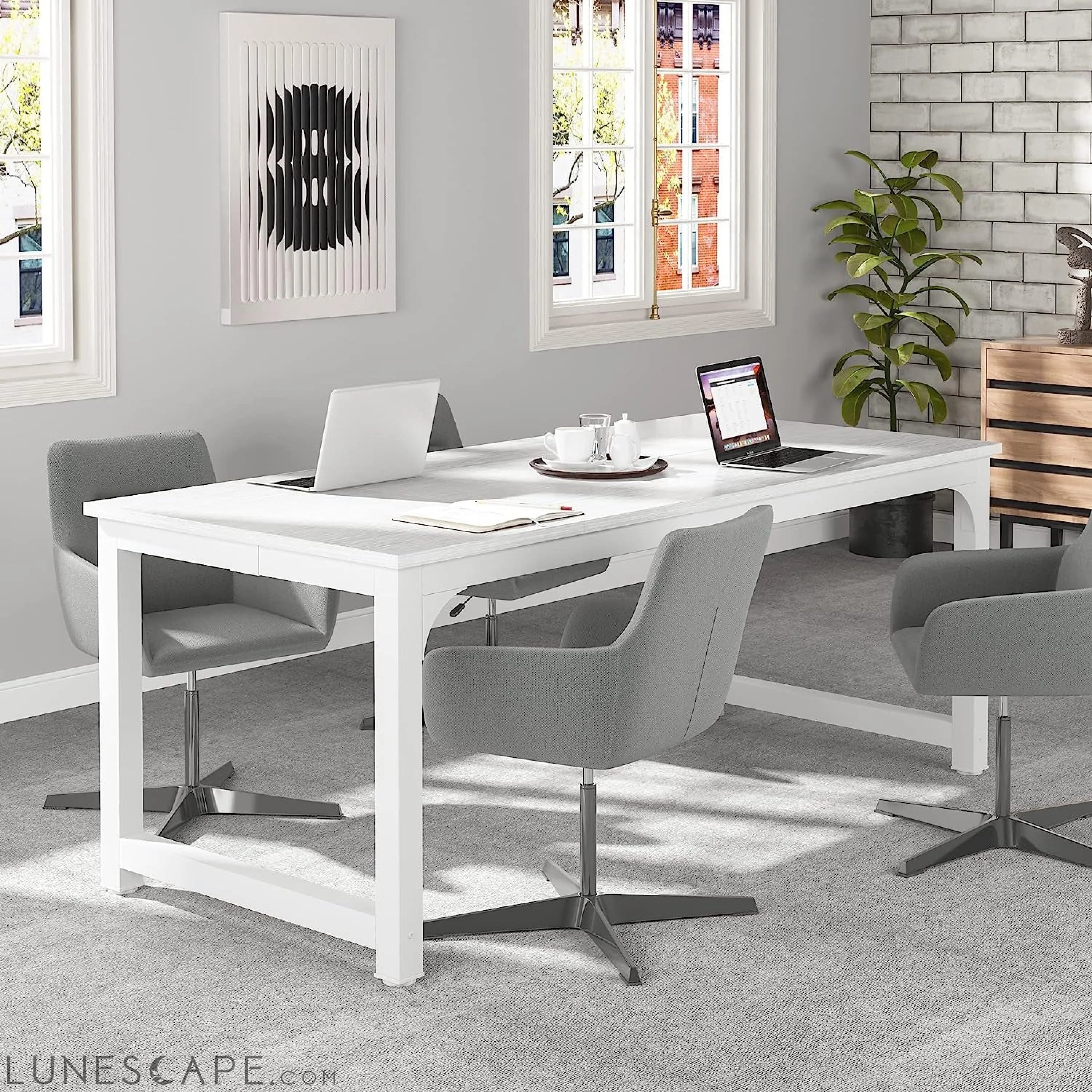 Large Executive White Office Computer Desk LUNESCAPE