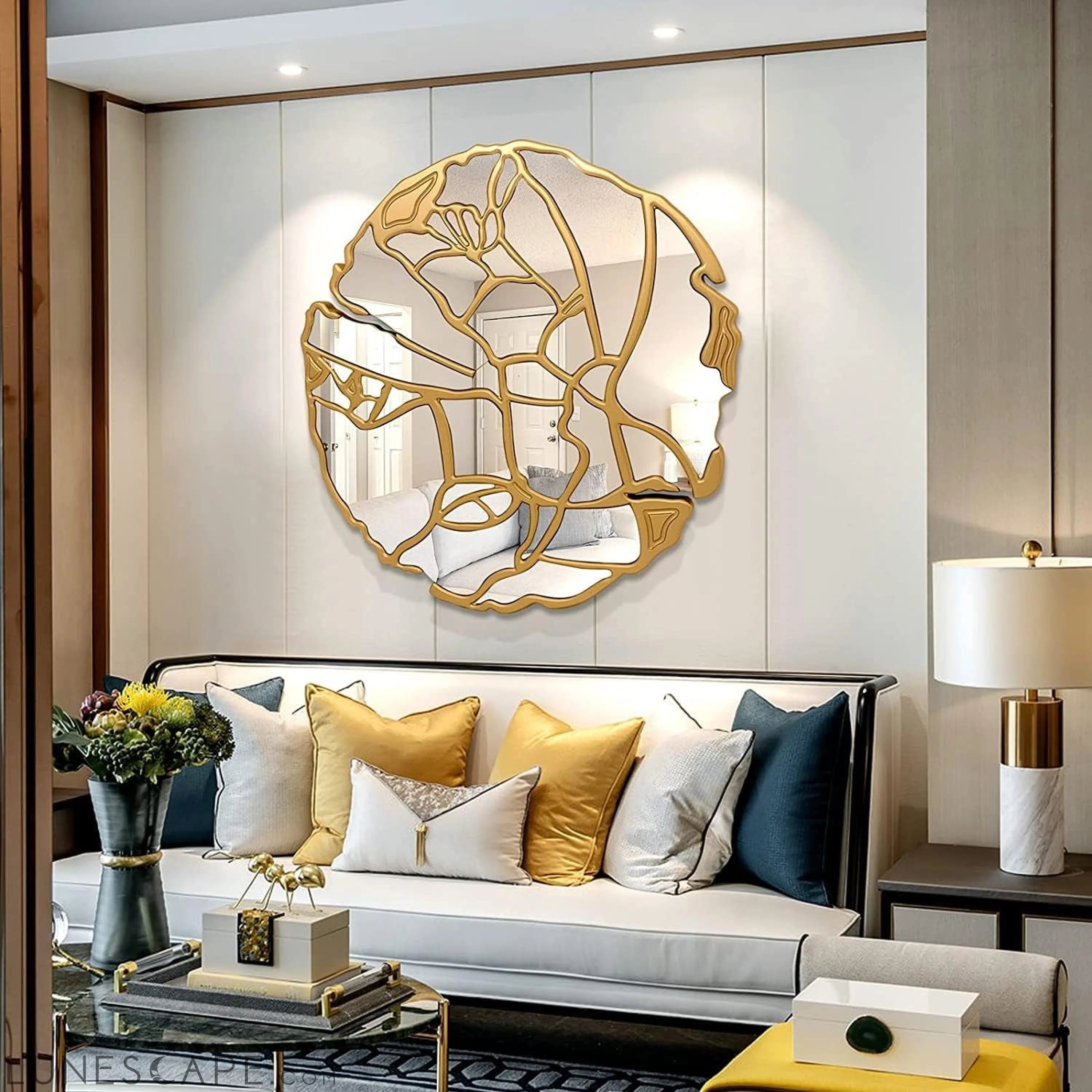 Large Irregular Frame Gold Wall Mirror - Decorative Round Mirror for LUNESCAPE