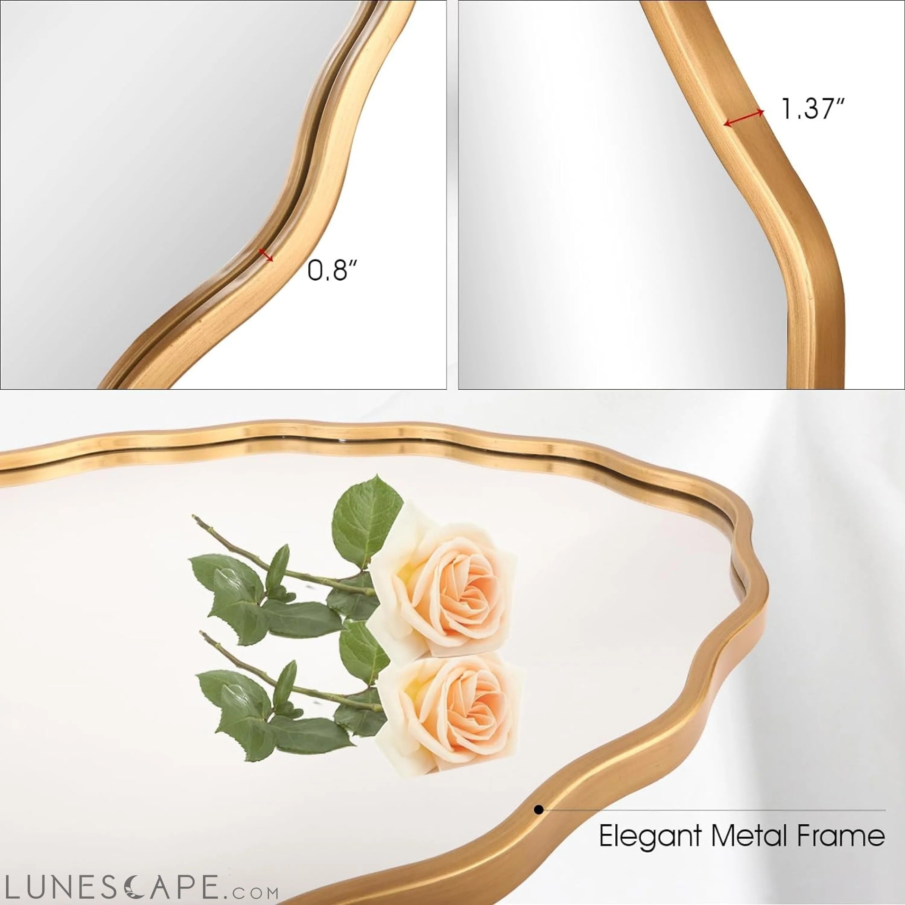 Large Modern Brushed Gold Oval Ripple Bathroom Mirror - Wall Mounted, LUNESCAPE