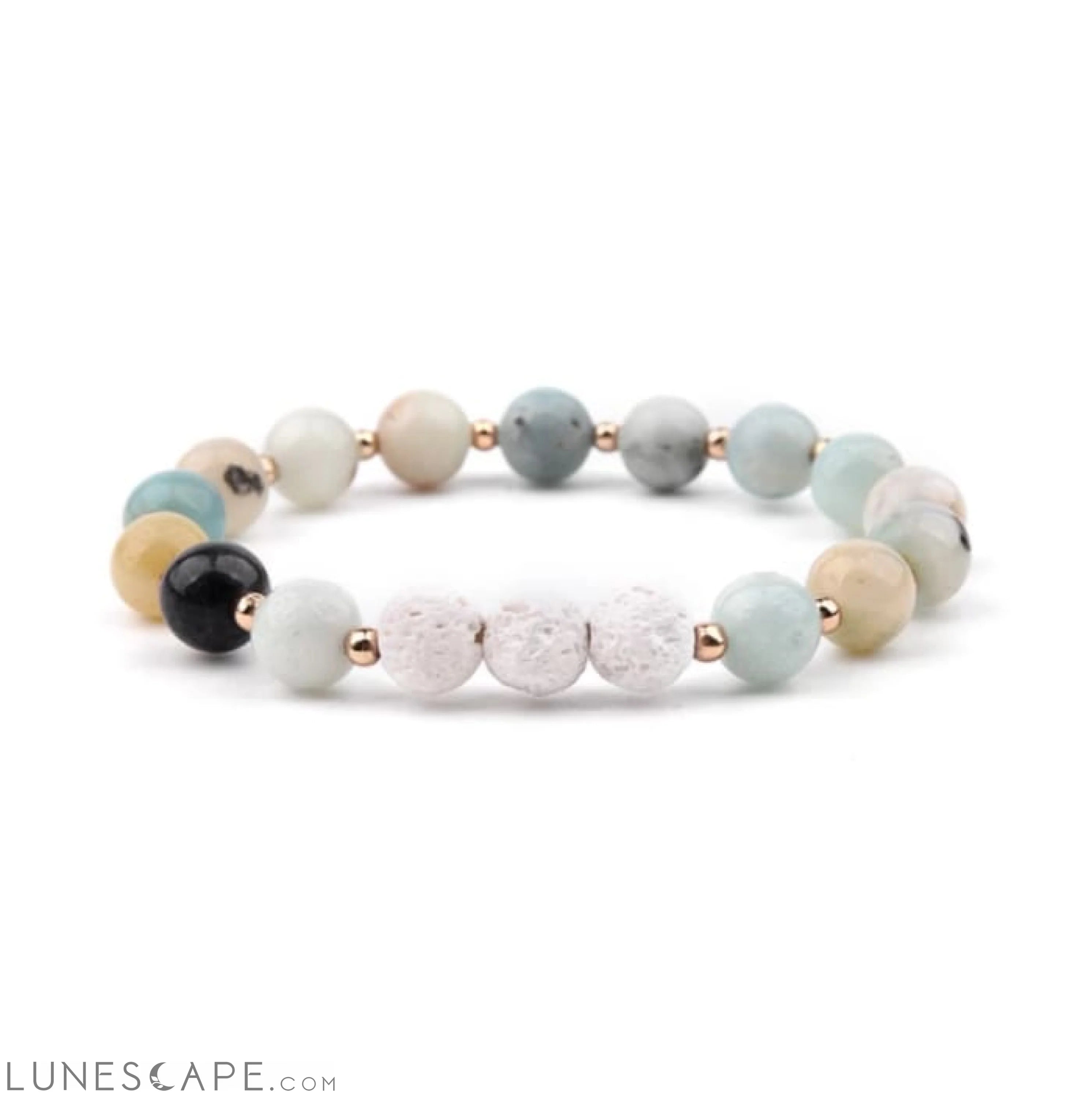 Lava Stone Essential Oil Bracelet - Amazonite and White 3 LUNESCAPE