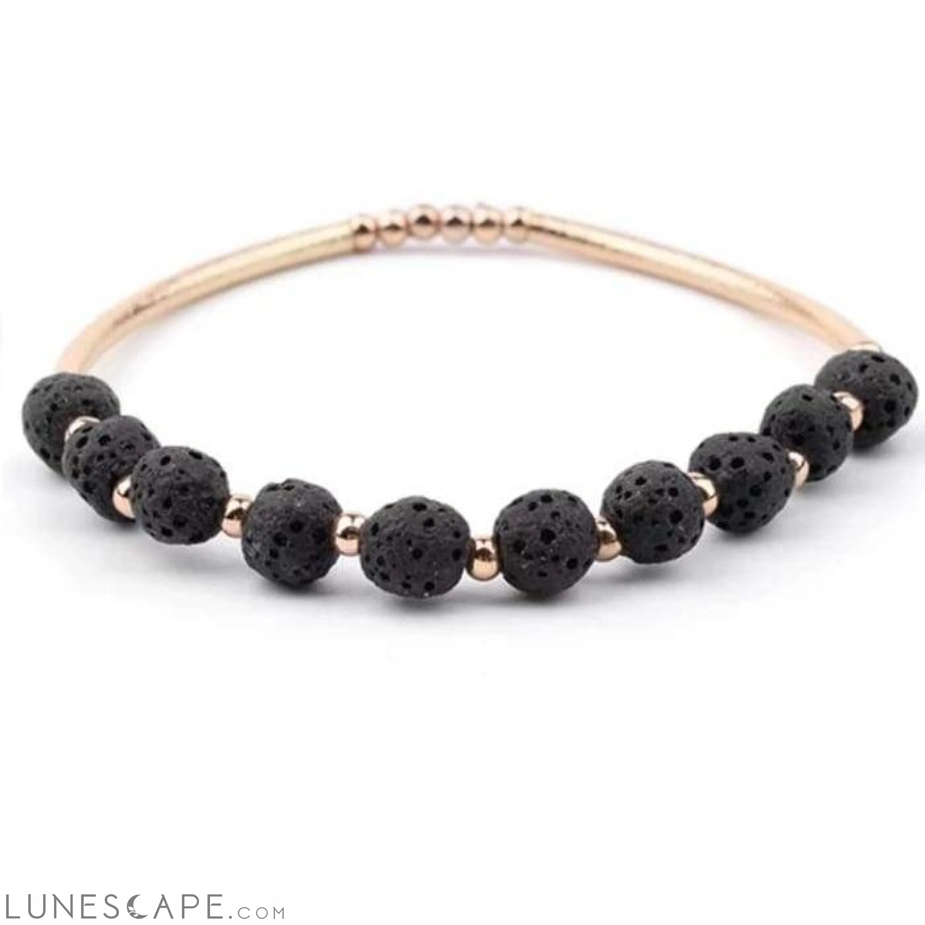 Lava Stone Essential Oil Bracelet - Black Lava Stone and Gold LUNESCAPE