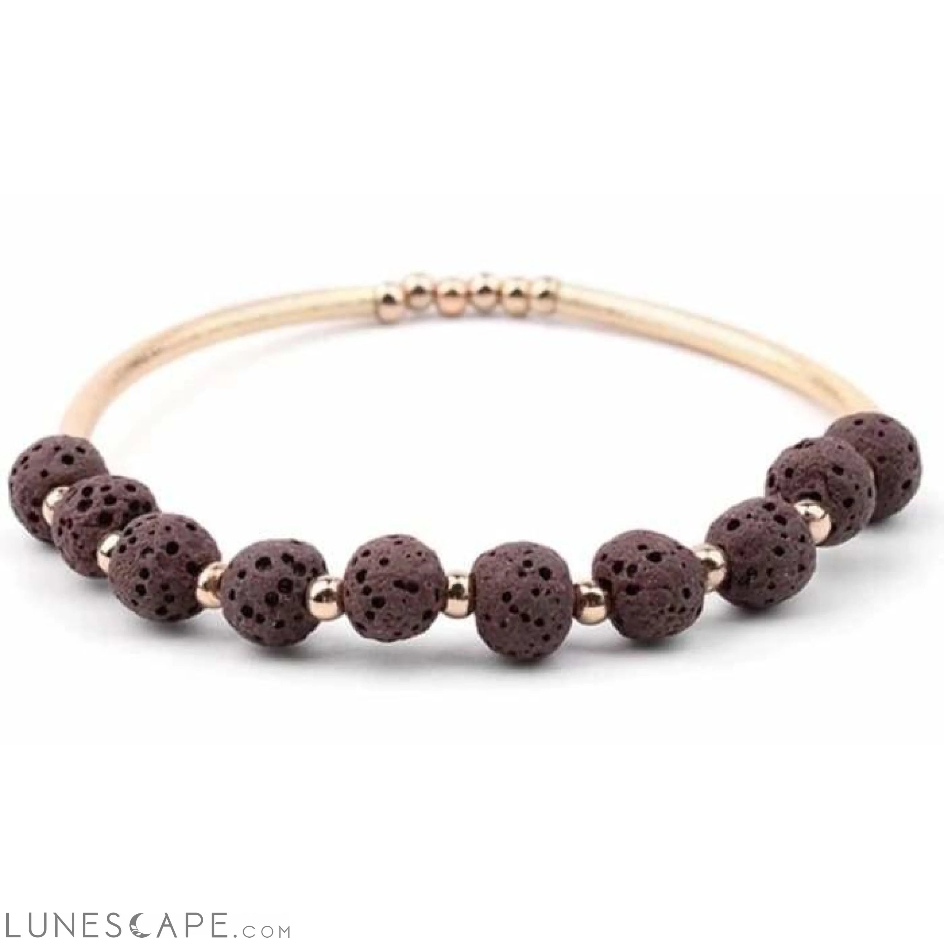 Lava Stone Essential Oil Bracelet - Brown Lava Stone and Gold LUNESCAPE