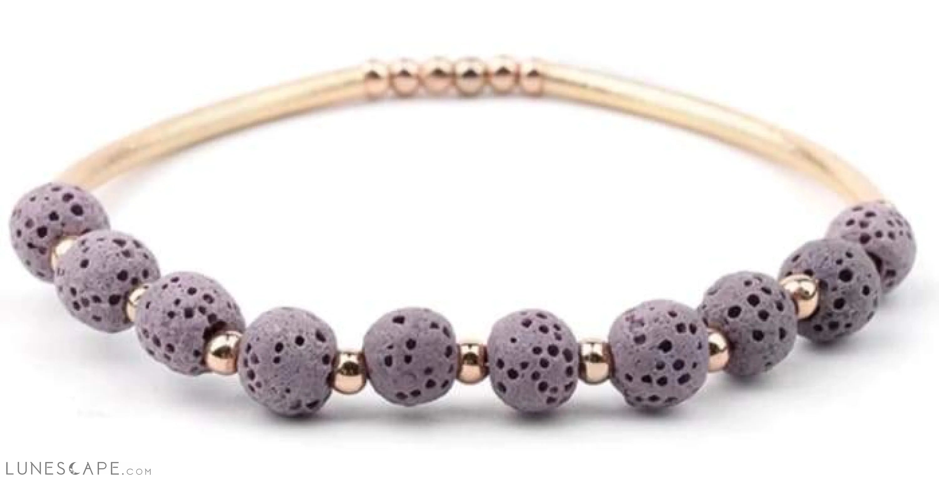 Lava Stone Essential Oil Bracelet - Purple Lava Stone and Gold LUNESCAPE