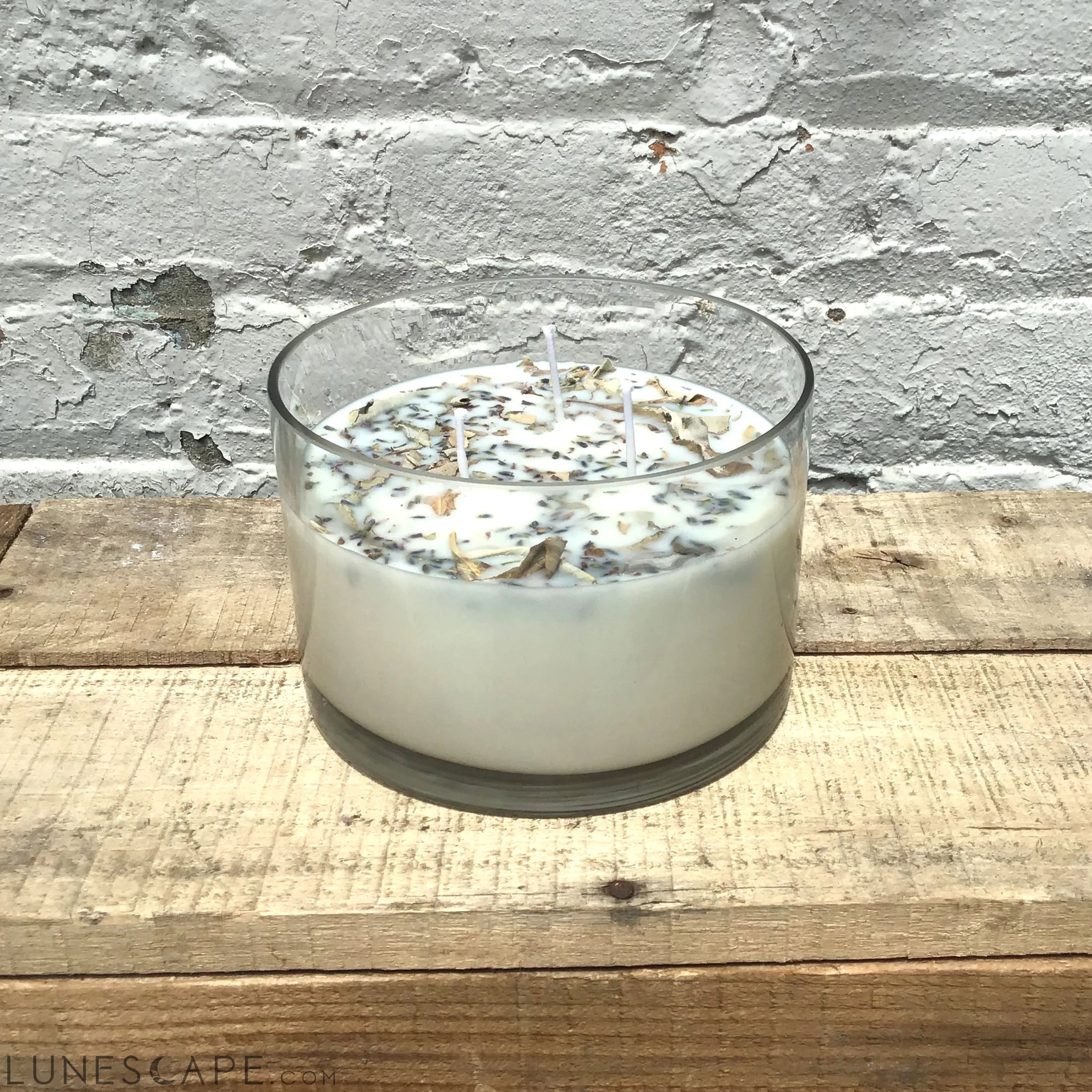 Lavender + White Sage Aromatherapy 3 Wick Large Soy Wax Candle LUNESCAPE