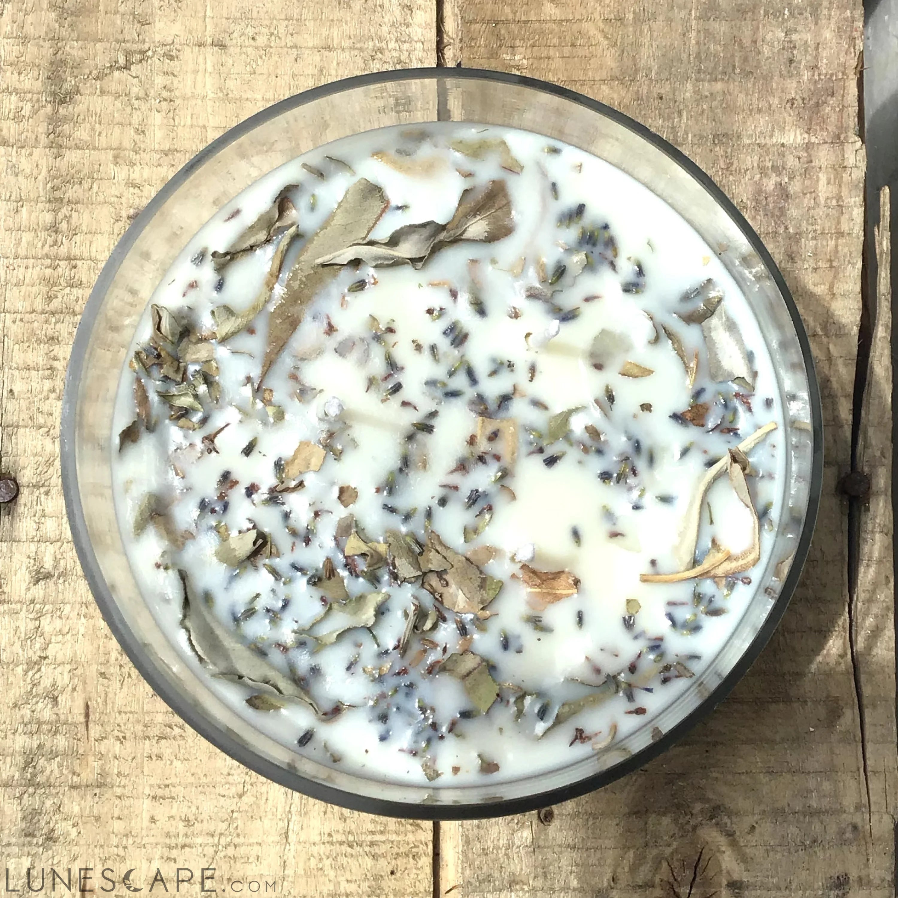 Lavender + White Sage Aromatherapy 3 Wick Large Soy Wax Candle LUNESCAPE
