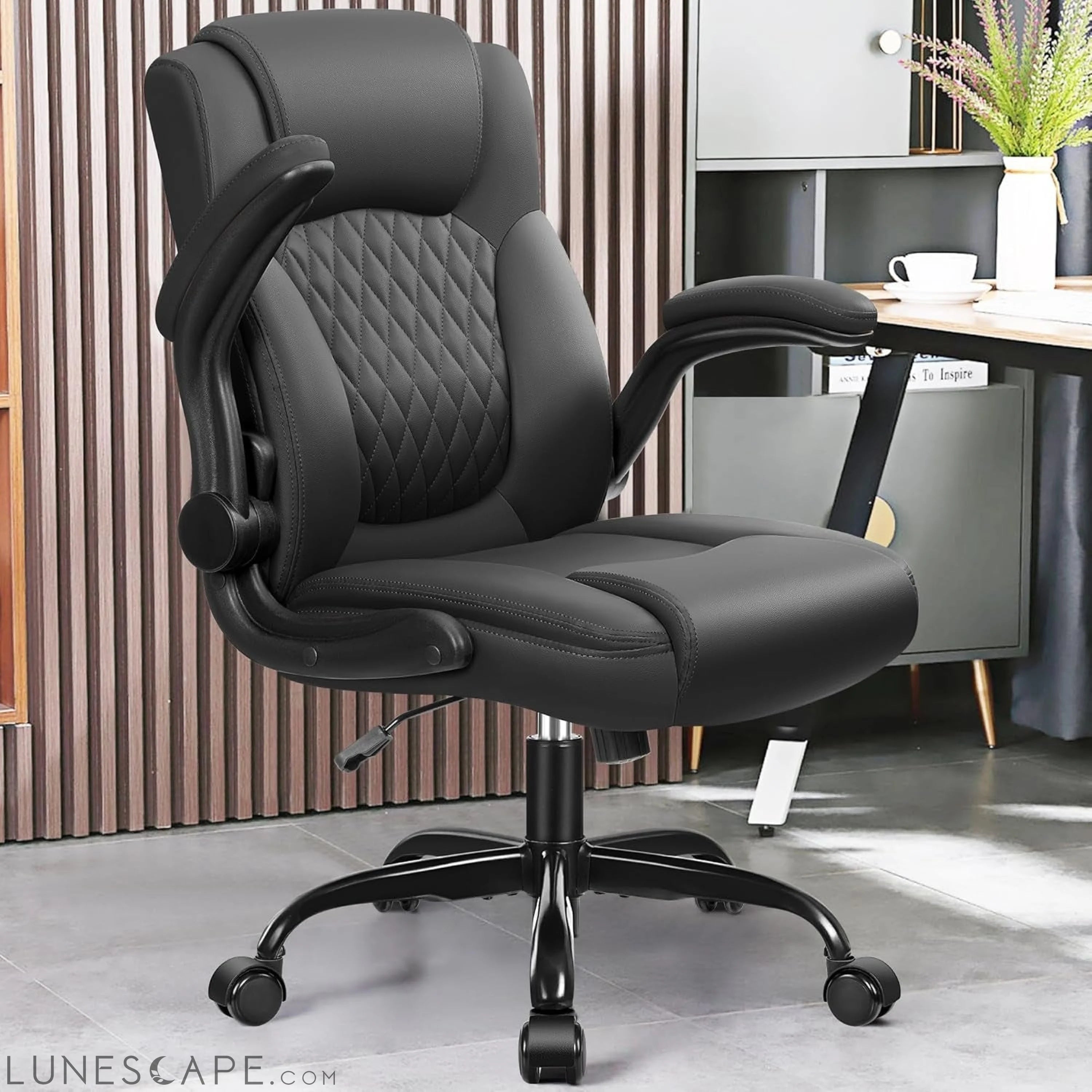 Leather Office Chair, PU Home Computer Desk Chairs with Ergonomic Back LUNESCAPE