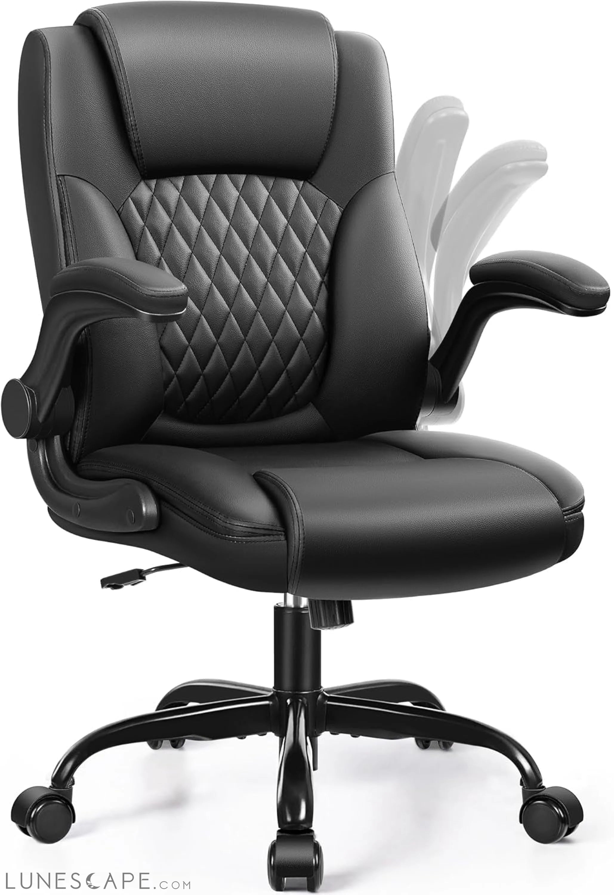 Leather Office Chair, PU Home Computer Desk Chairs with Ergonomic Back LUNESCAPE