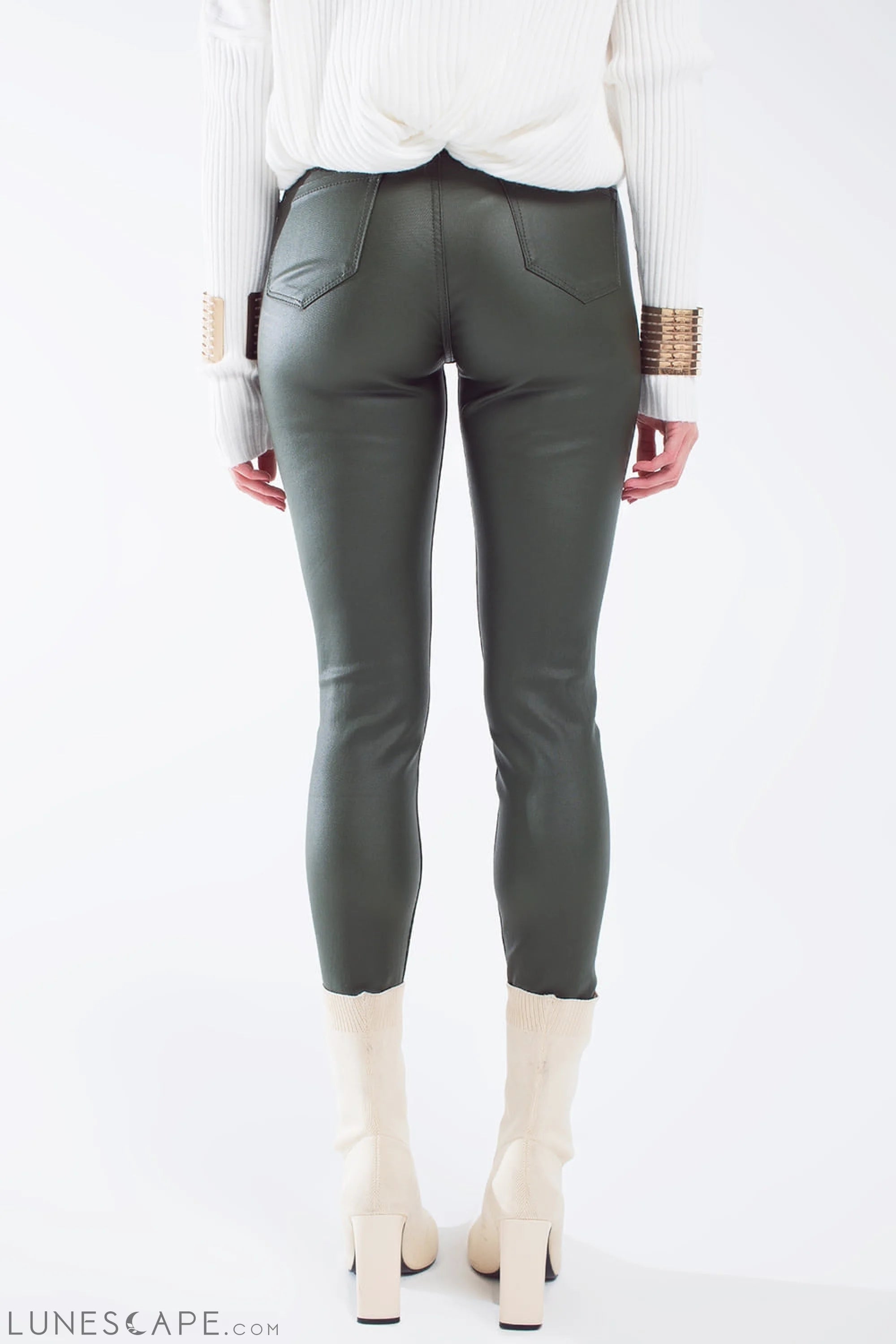 Leatherette Effect Super Skinny Pants in Olive Green Women’s Fashion - Women’s Clothing - Bottoms - Pants & Capris