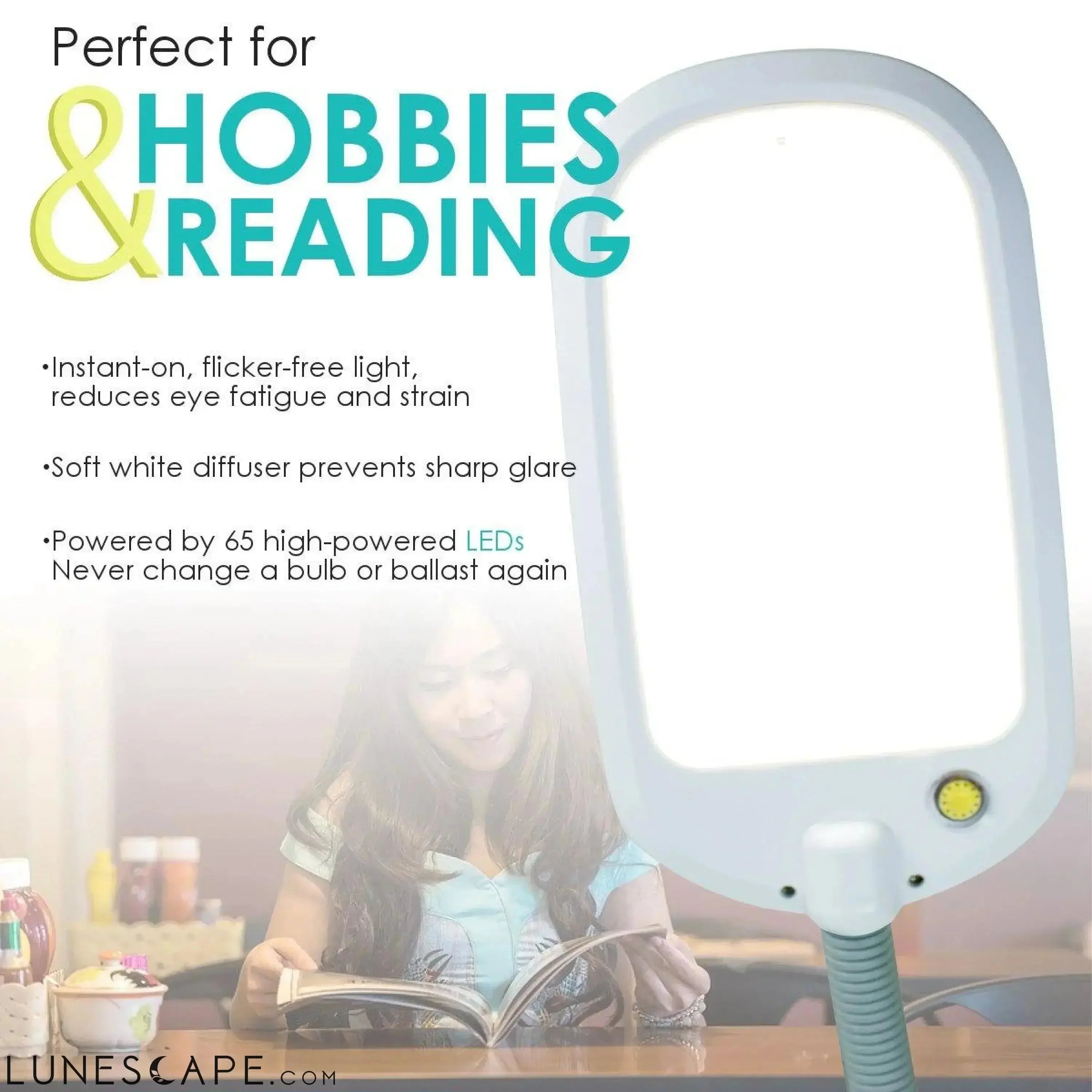 LED Bright Reader Natural Daylight Full Spectrum Desk Lamp LUNESCAPE