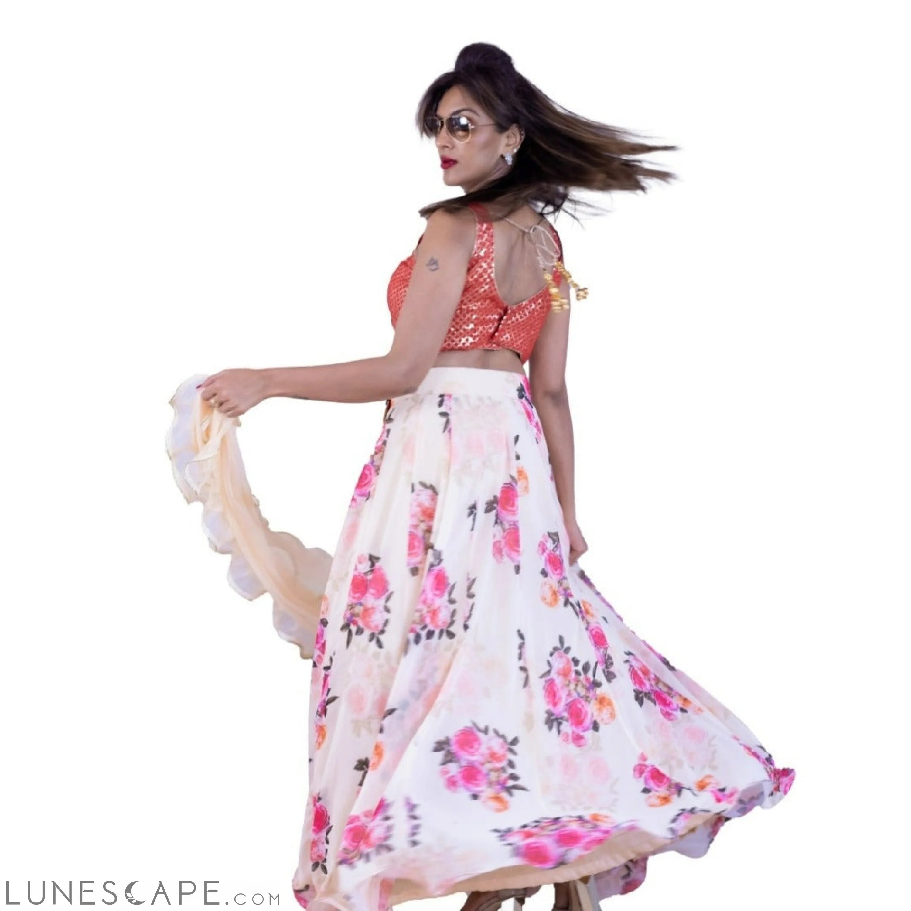 Lehenga Choli Set in Floral Print LUNESCAPE