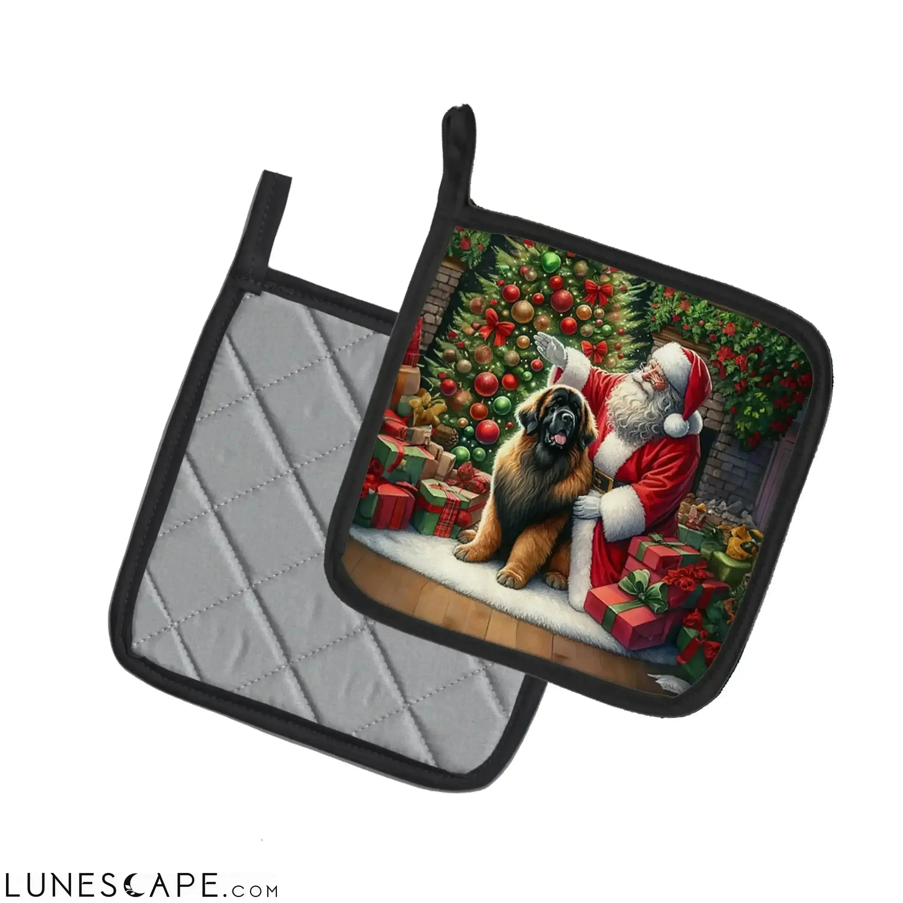 Leonberger and Santa Claus Pair of Pot Holders LUNESCAPE