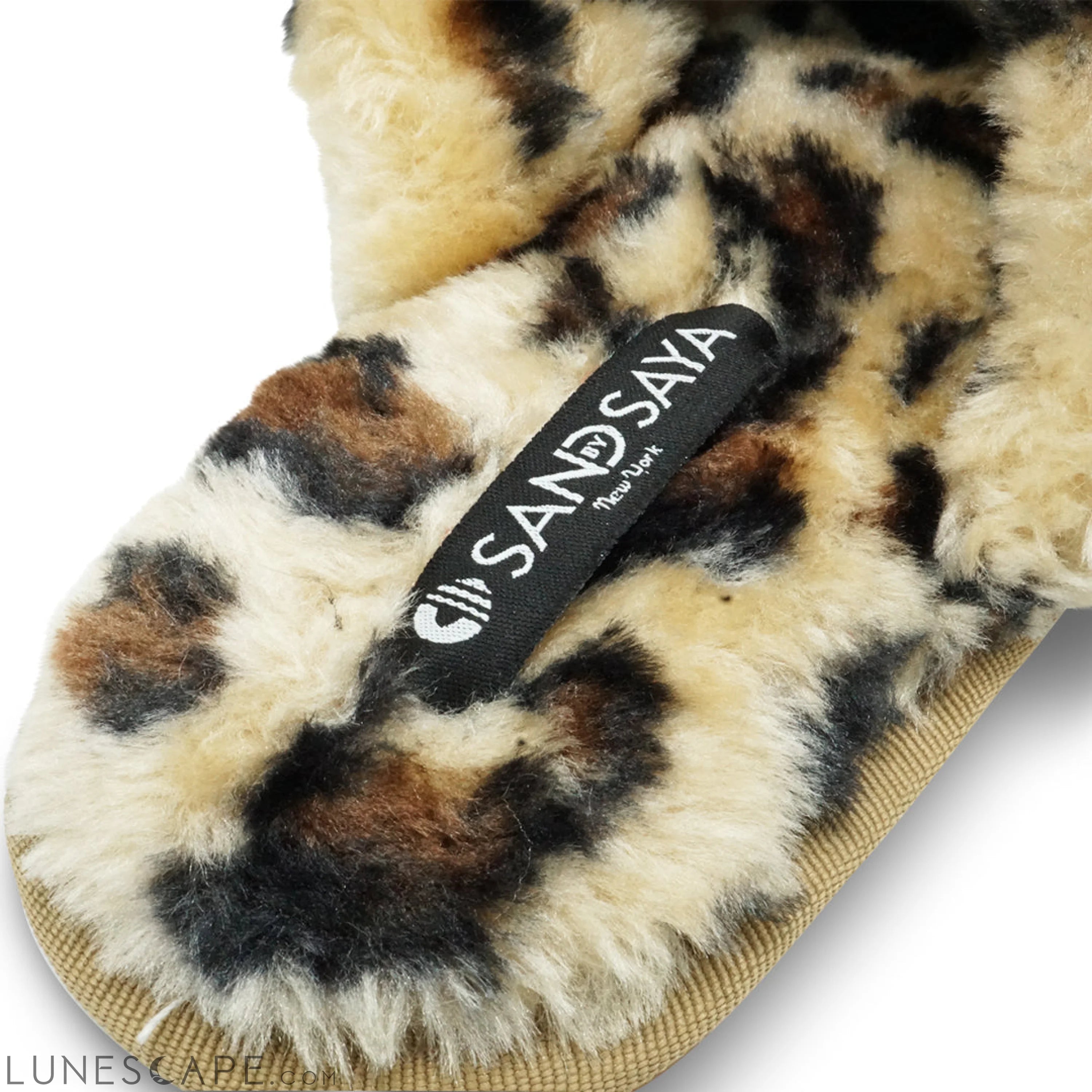 Leopard Fur Slippers - Nomad Crystal Embellished Rhine Stone Fluffy Womens Shoes LUNESCAPE
