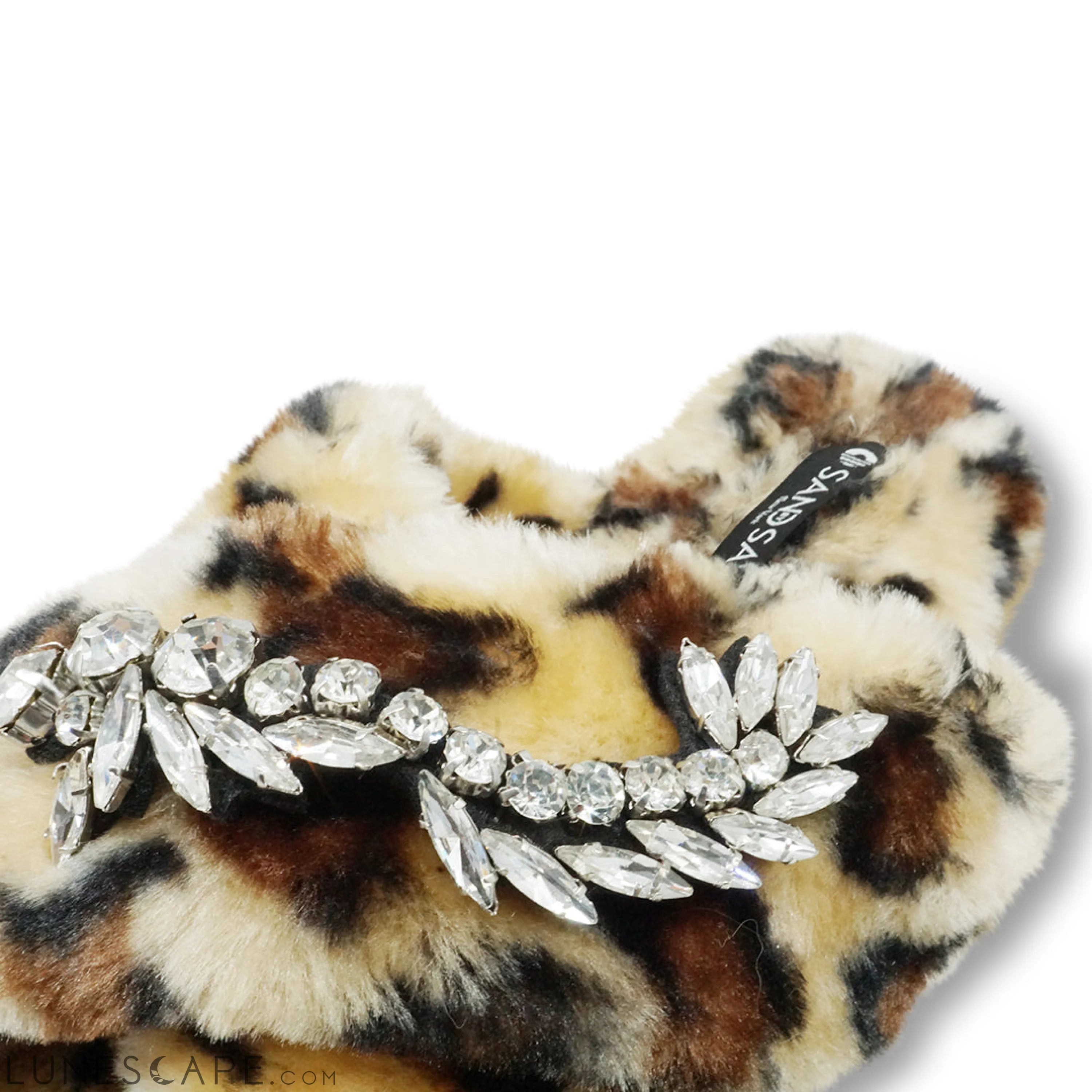 Leopard Fur Slippers - Nomad Crystal Embellished Rhine Stone Fluffy Womens Shoes LUNESCAPE