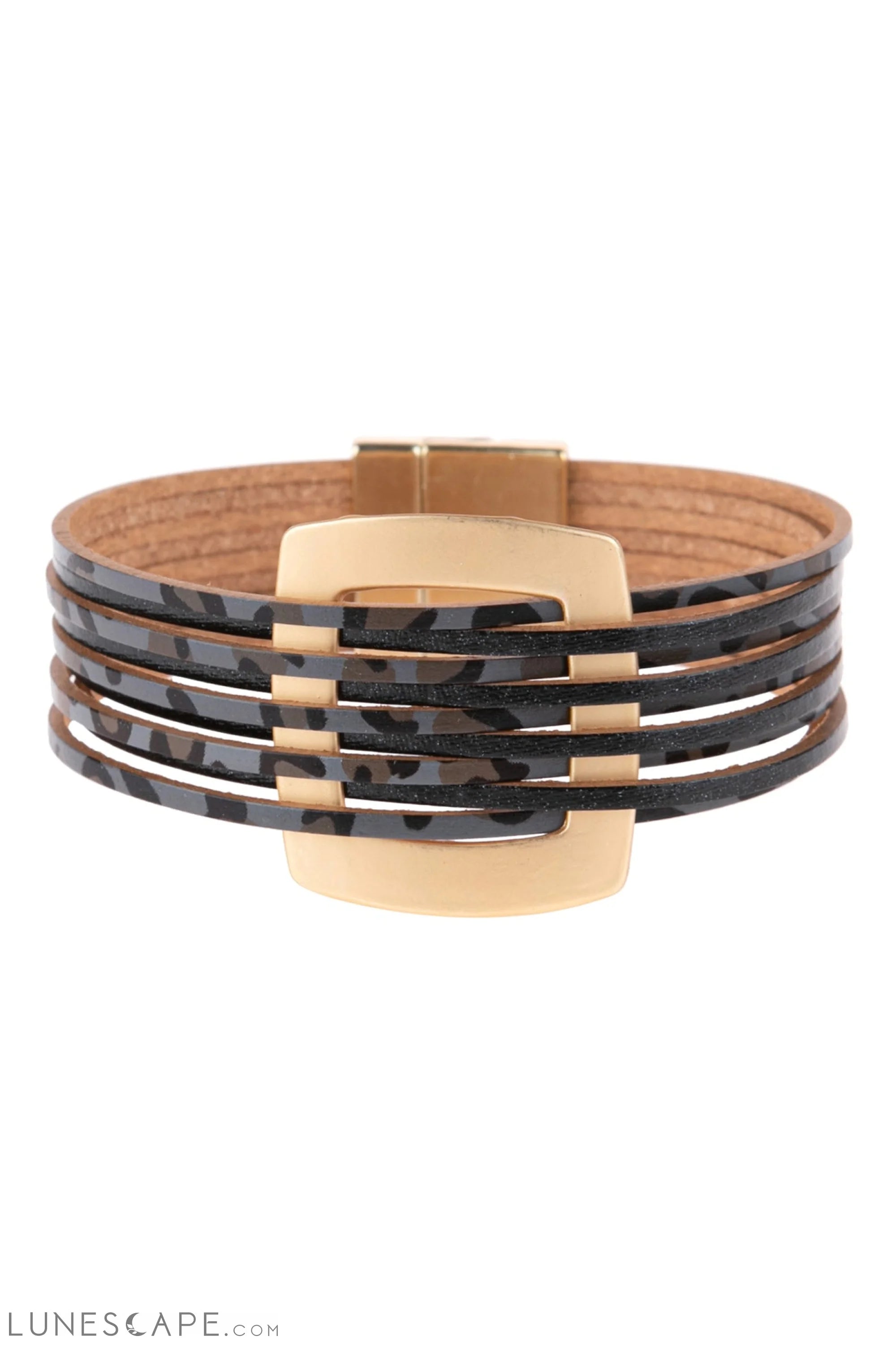 Leopard Leather Open Box Charm With Magnetic Lock Bracelet LUNESCAPE