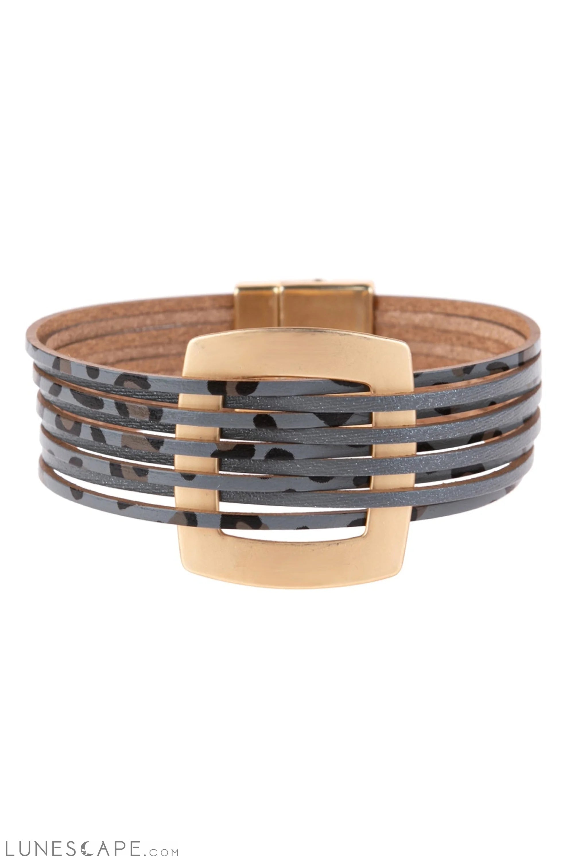 Leopard Leather Open Box Charm With Magnetic Lock Bracelet LUNESCAPE