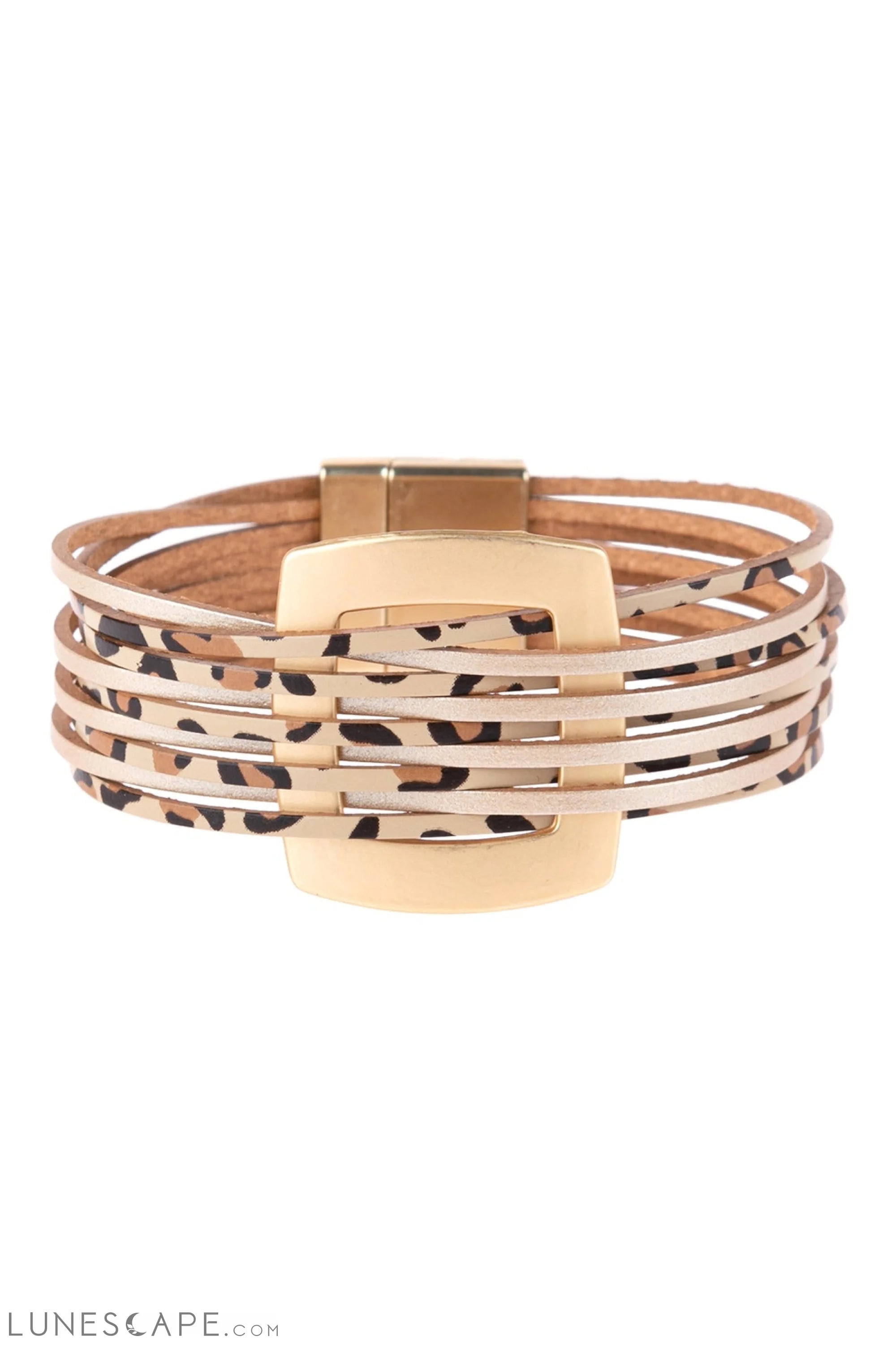 Leopard Leather Open Box Charm With Magnetic Lock Bracelet LUNESCAPE