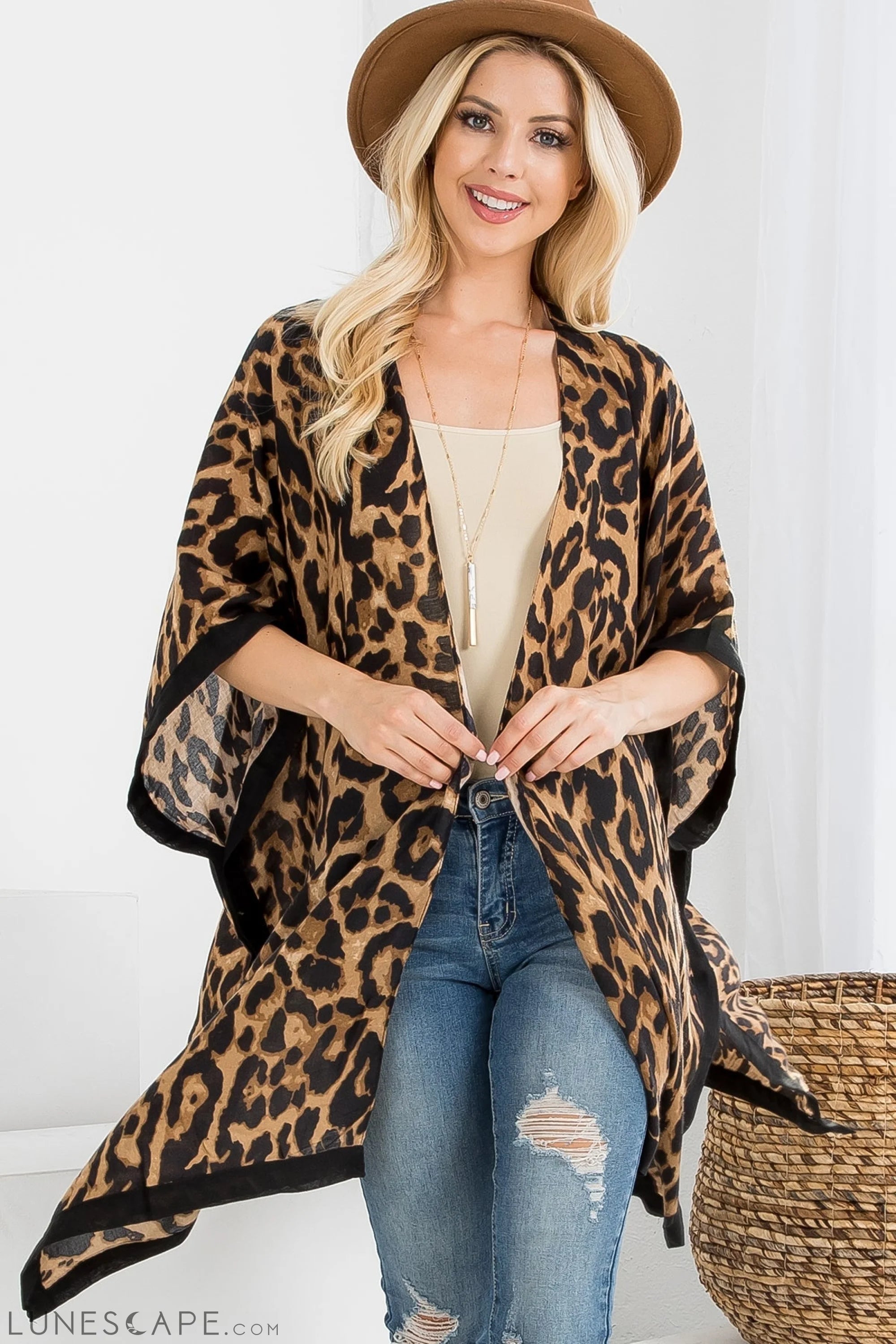 Leopard Open Front Kimono LUNESCAPE