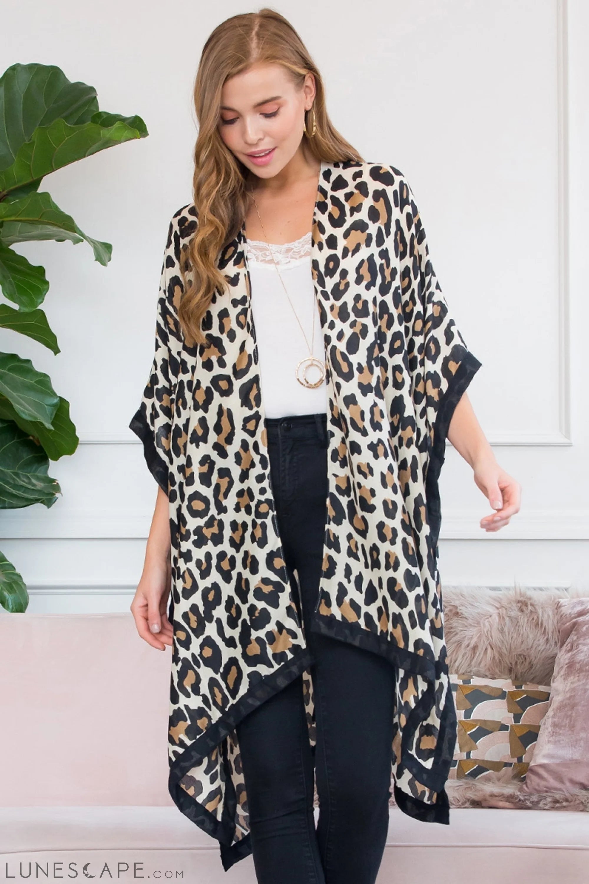 Leopard Open Front Kimono LUNESCAPE