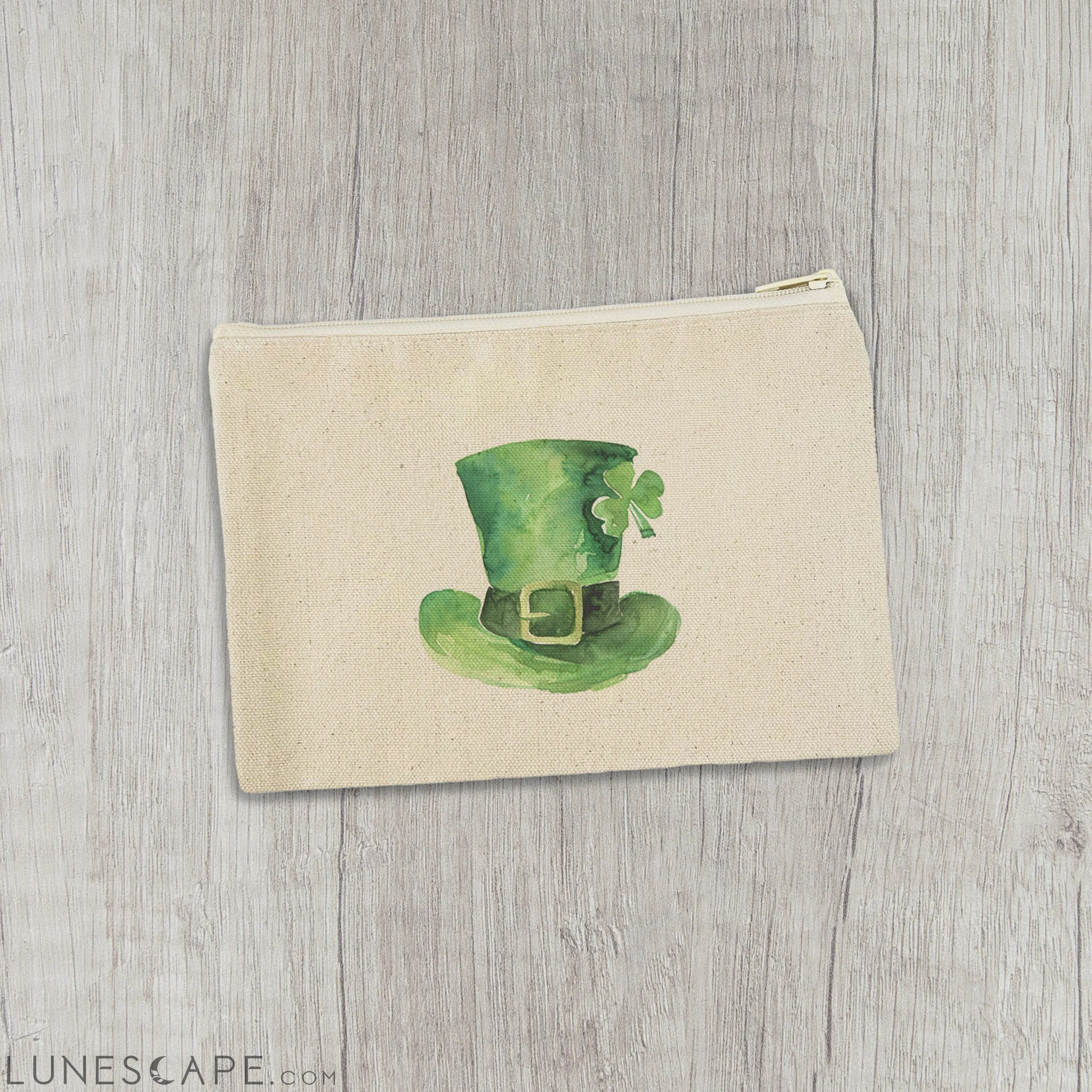 Leprechaun Hat with Shamrock - St. Patrick's Day Canvas Zipper Pouch LUNESCAPE