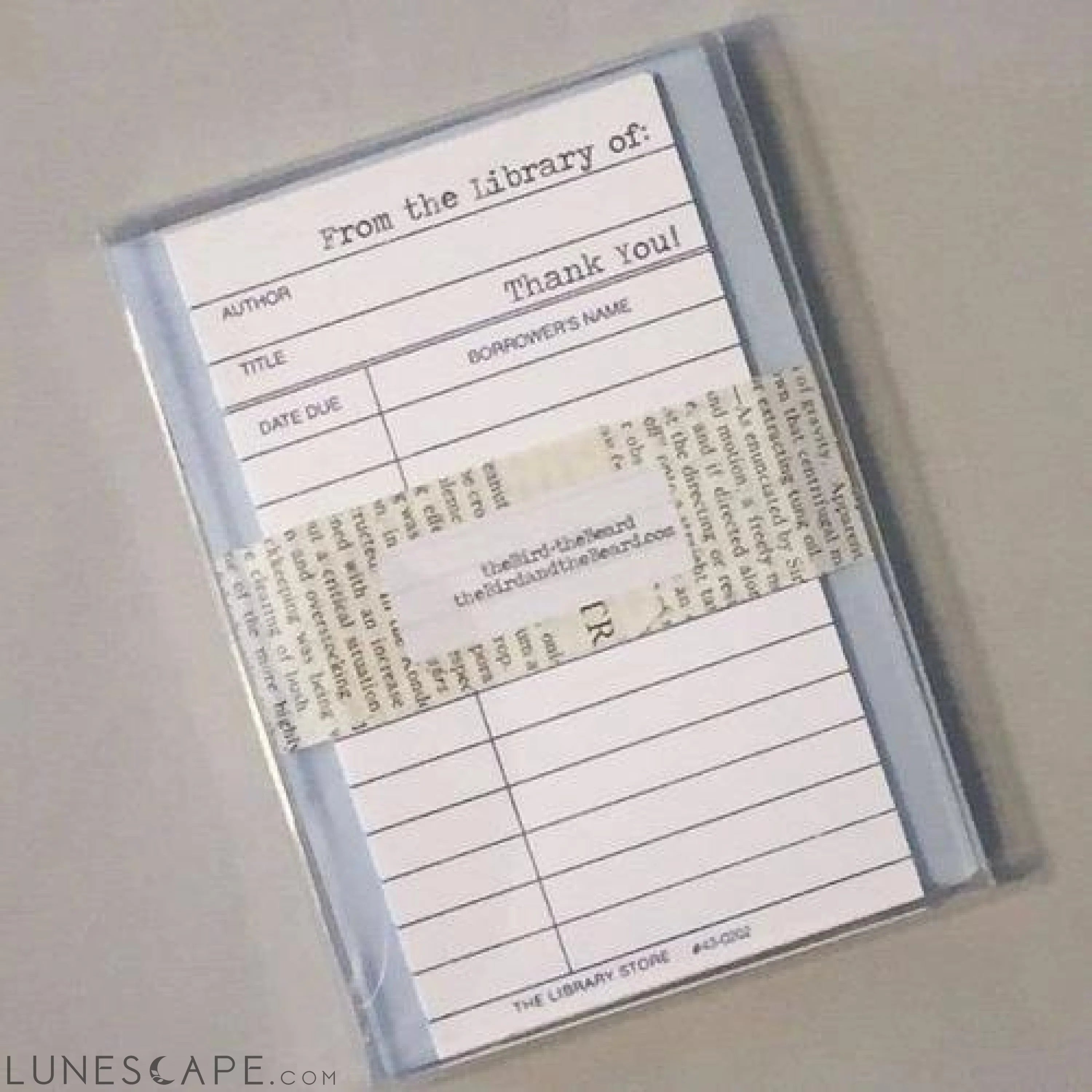 Library Borrower's Card Thank You Note Set (set of 12) / Back to LUNESCAPE