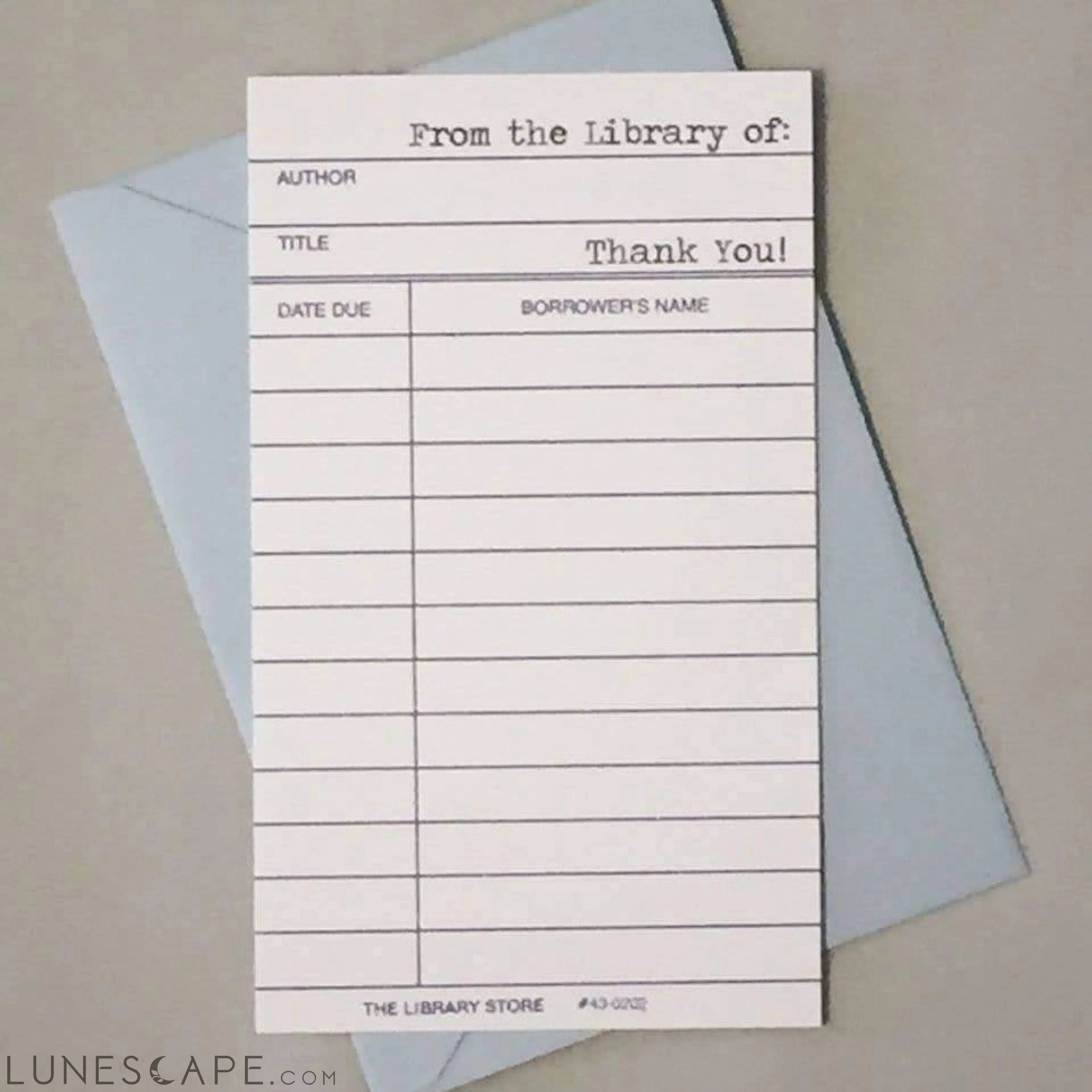 Library Borrower's Card Thank You Note Set (set of 12) / Back to LUNESCAPE