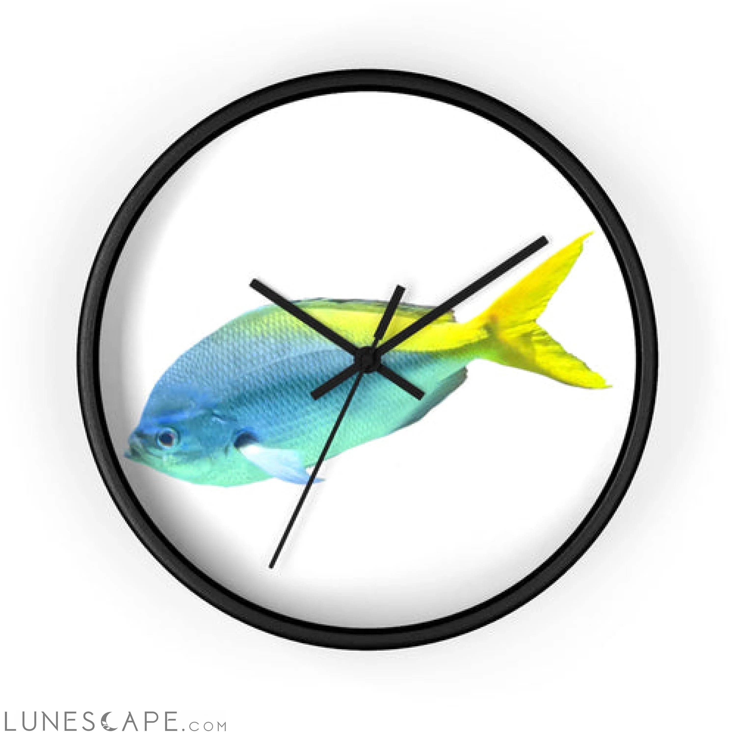Light Blue and Yellow Fish Wall clock LUNESCAPE