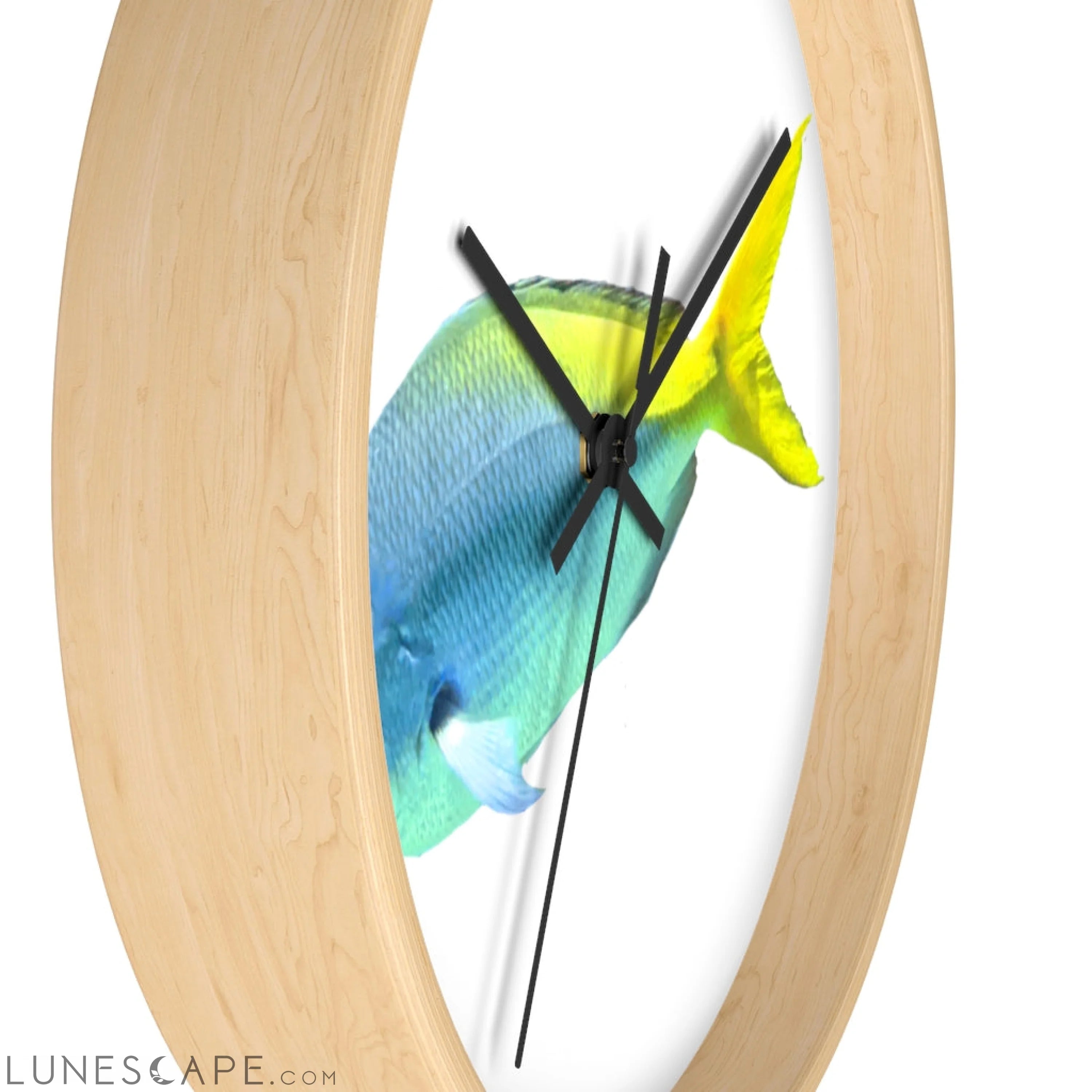Light Blue and Yellow Fish Wall clock LUNESCAPE