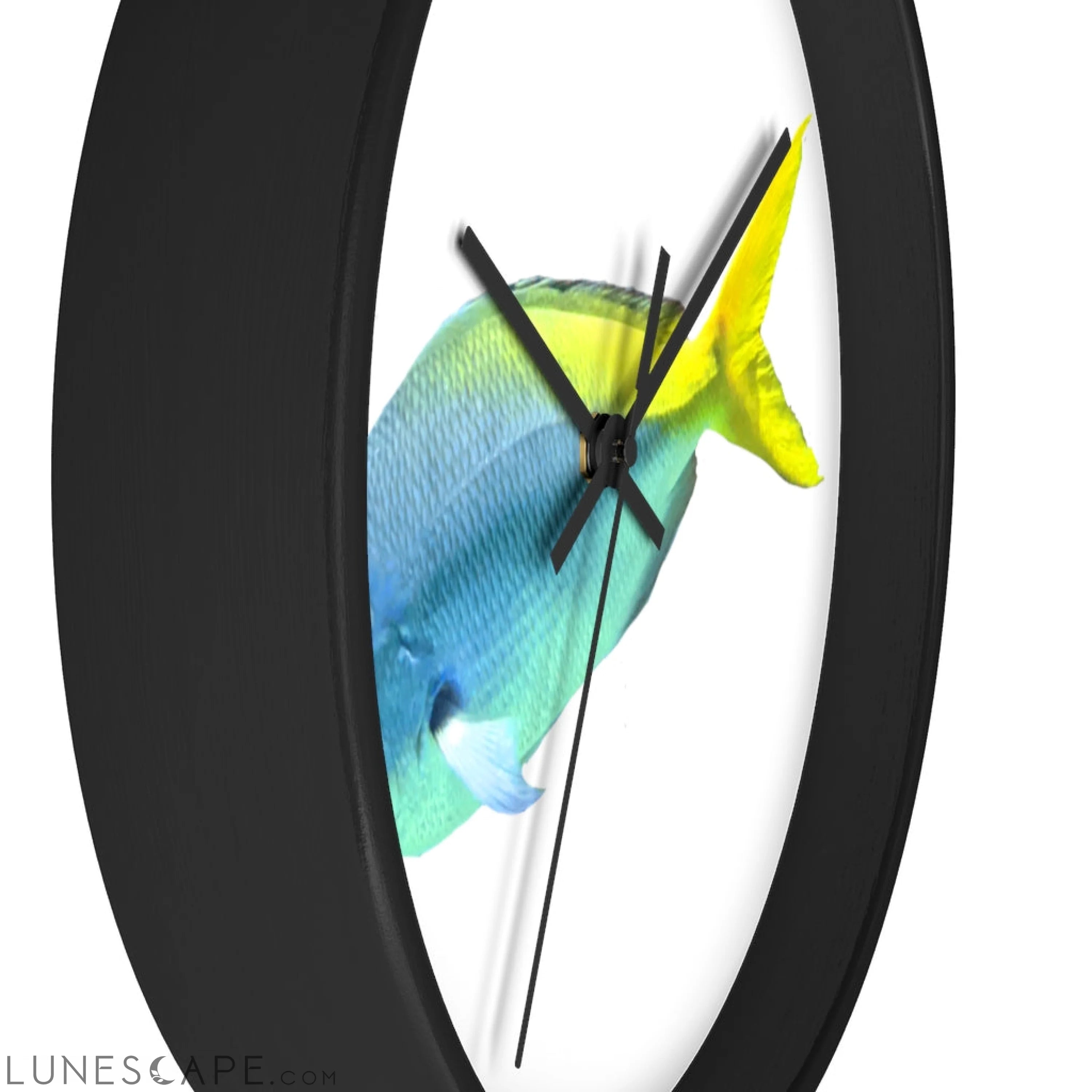 Light Blue and Yellow Fish Wall clock LUNESCAPE