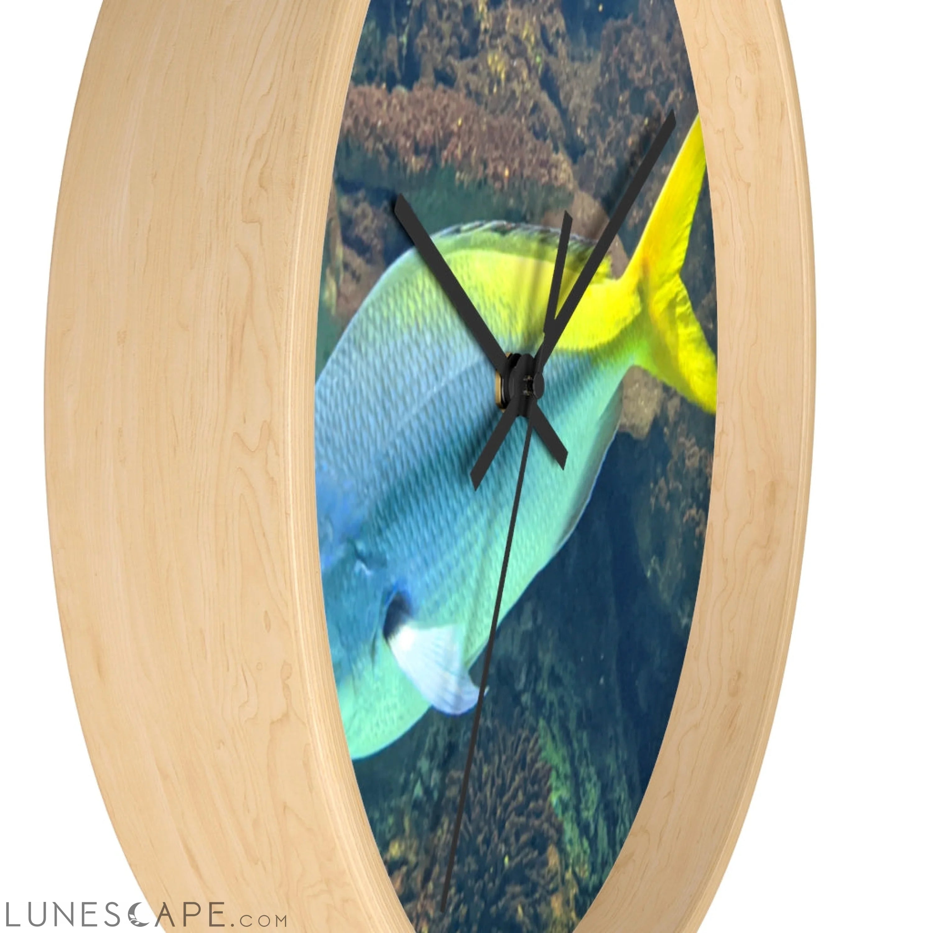 Light Blue and Yellow Fish Wall clock LUNESCAPE