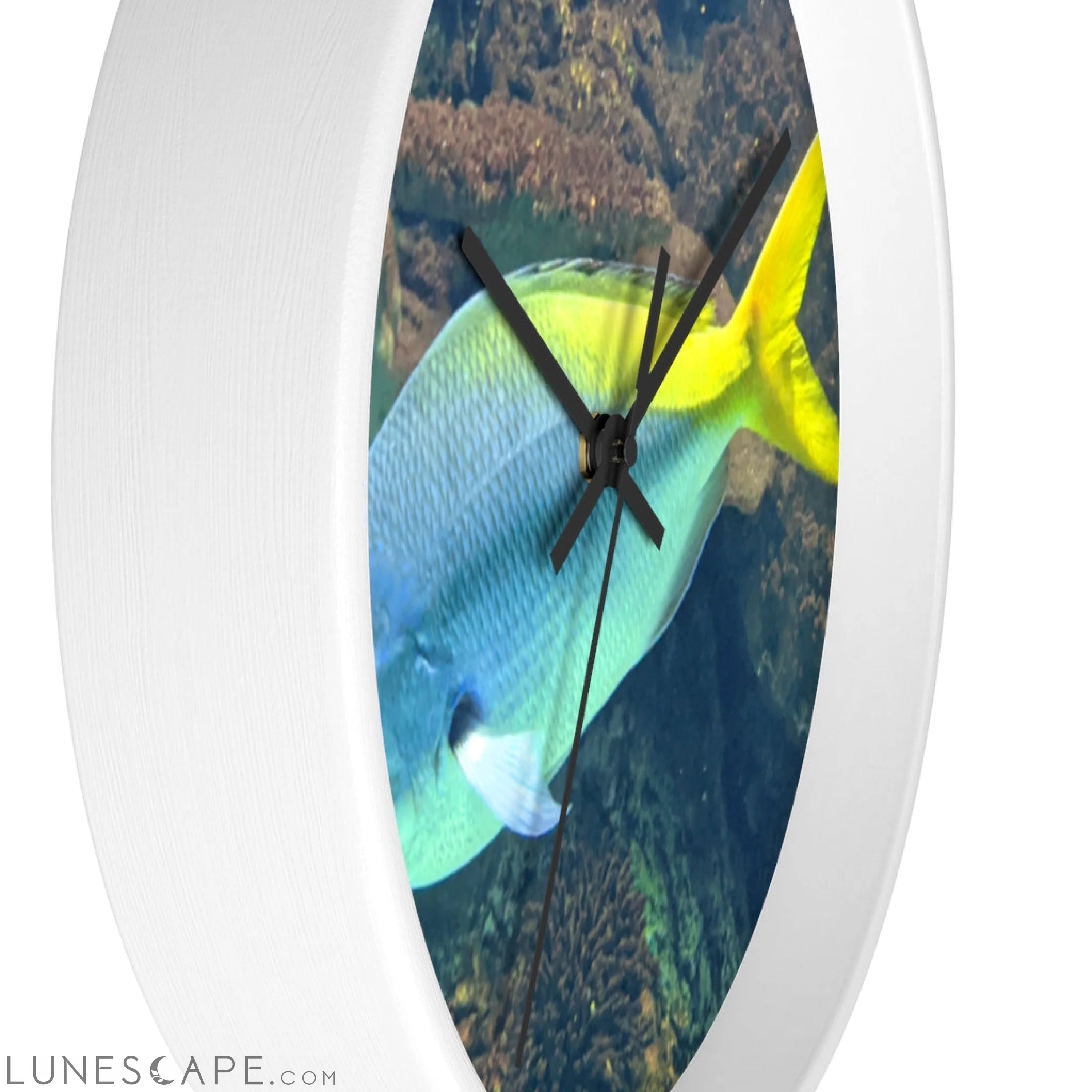 Light Blue and Yellow Fish Wall clock LUNESCAPE