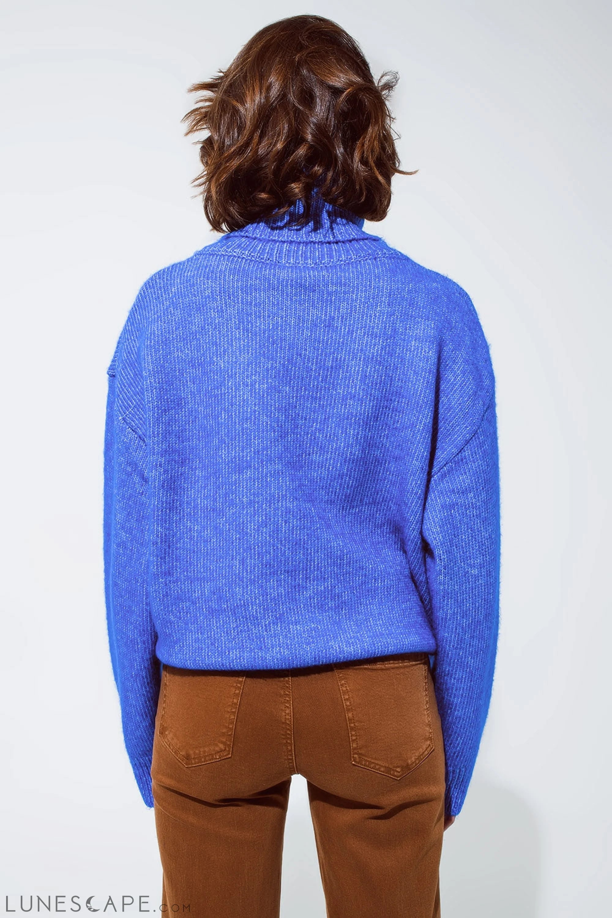 Light Blue Fluffy Sweater With Trutleneck LUNESCAPE