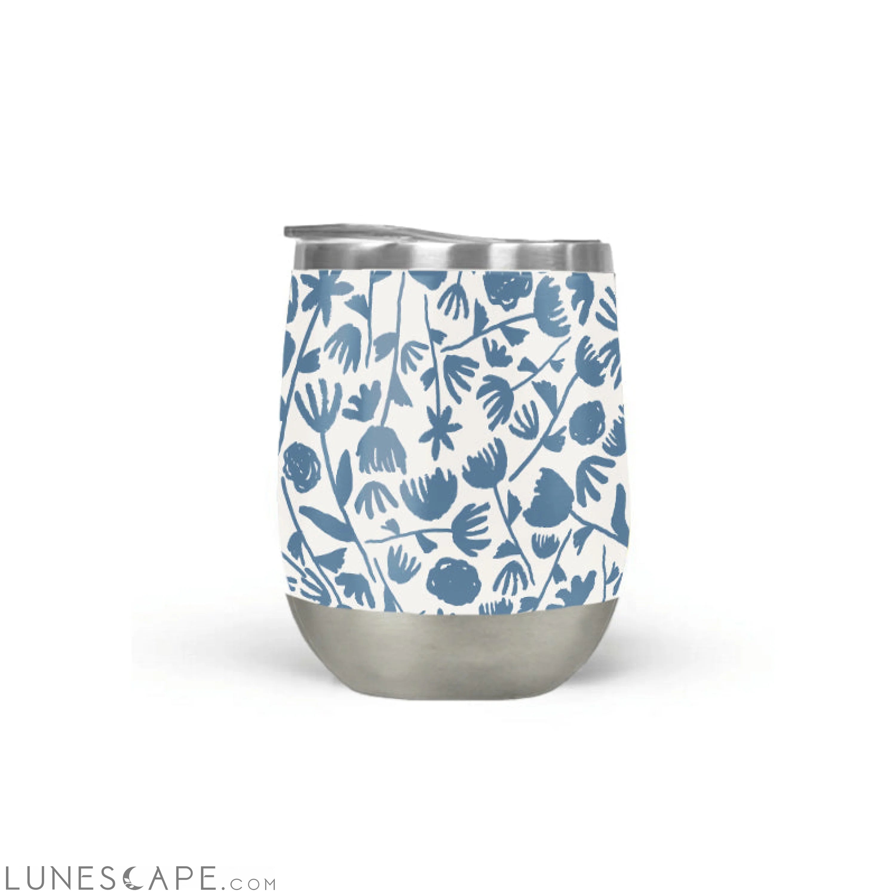 Light Blue Ink Floral Wine Tumbler LUNESCAPE
