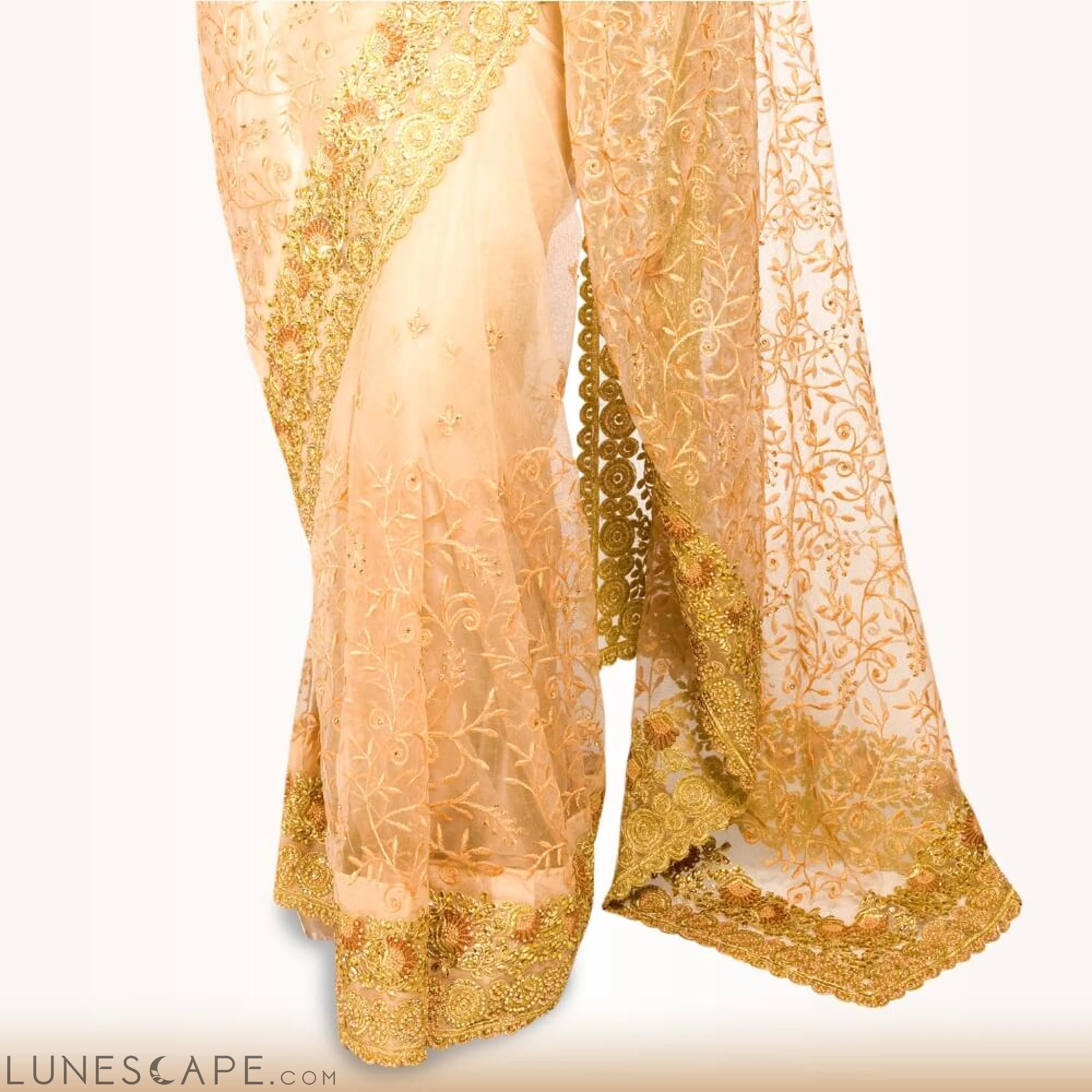 Light Weight Saree With Gold Border - Biege LUNESCAPE