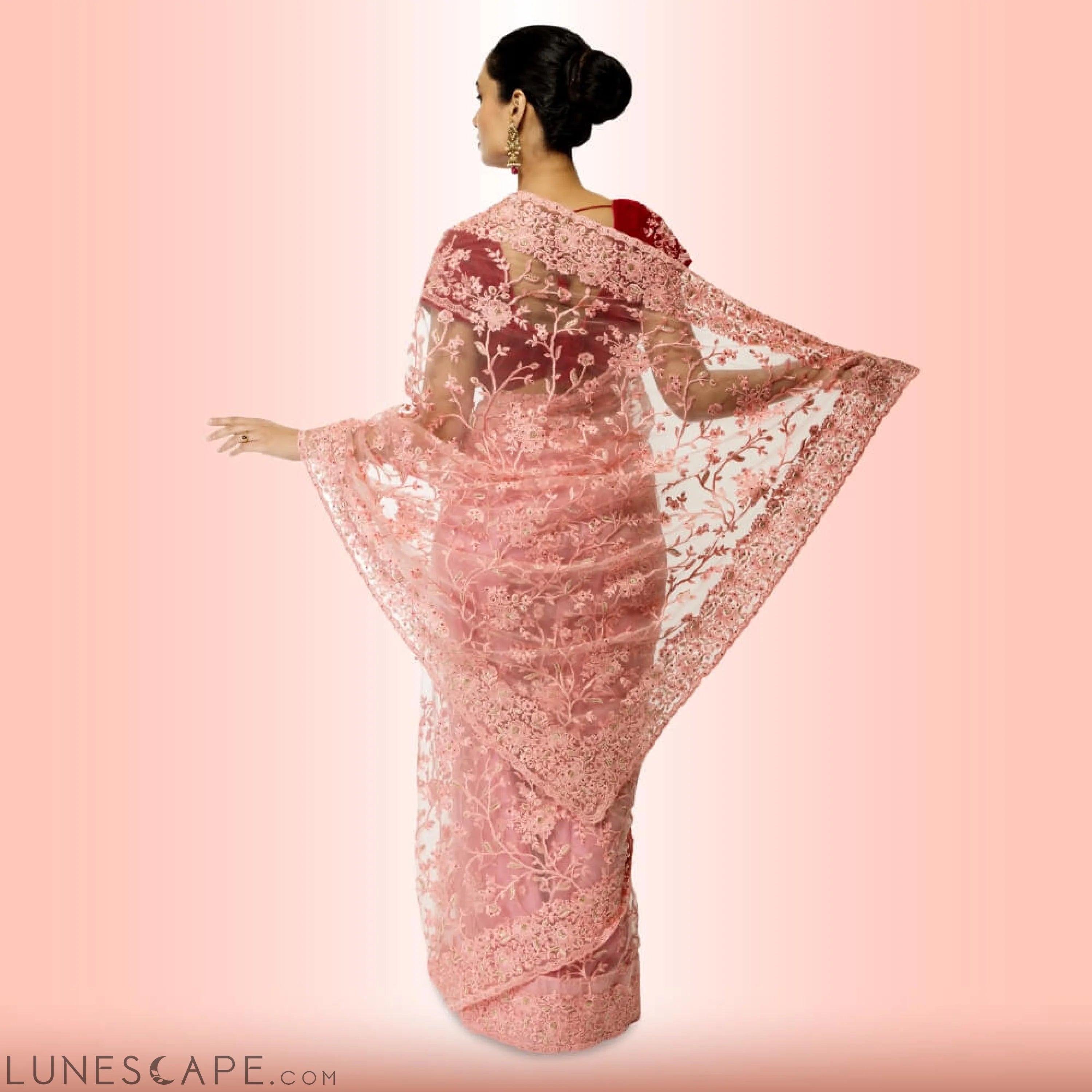 Lightweight Net Saree With Contrast Blouse LUNESCAPE