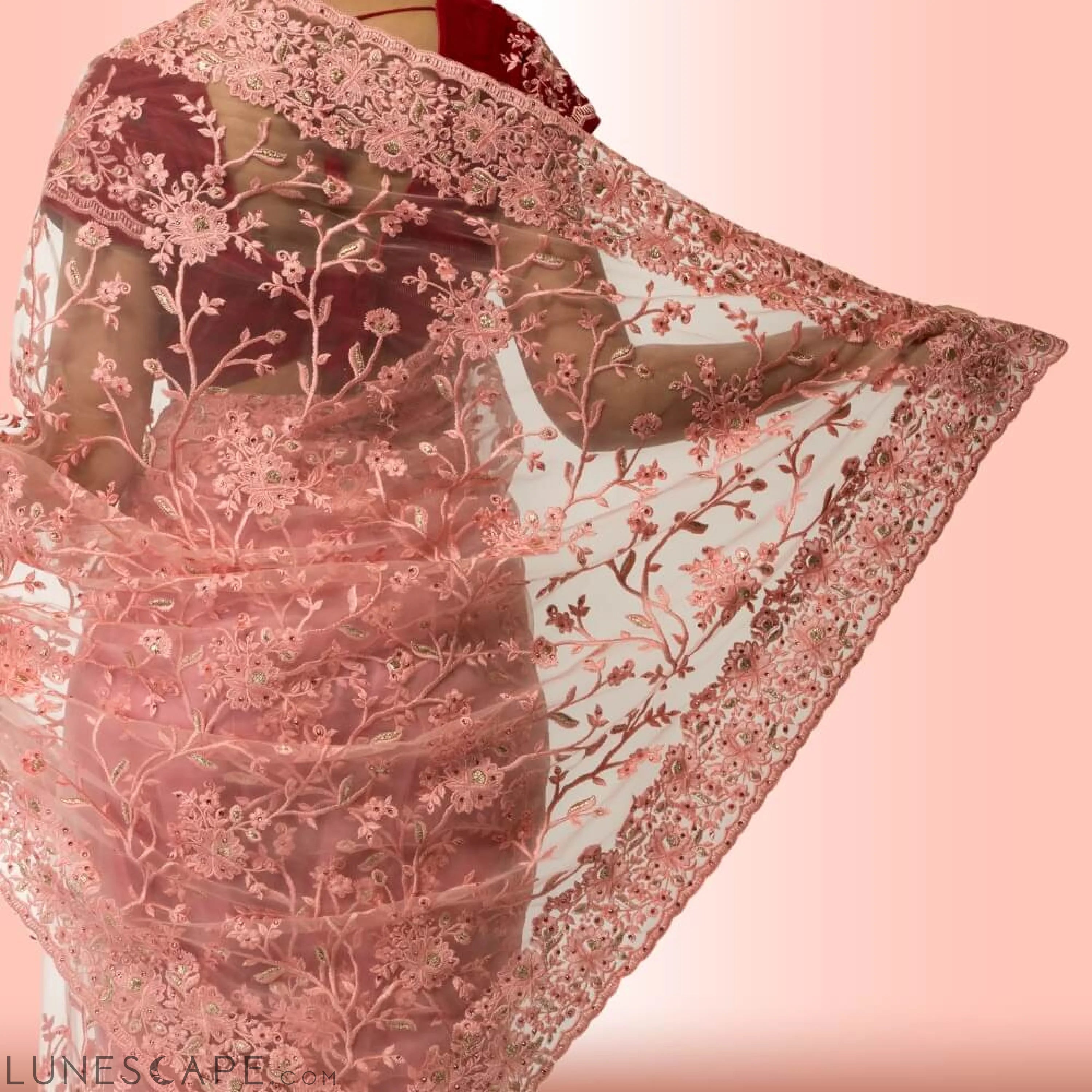 Lightweight Net Saree With Contrast Blouse LUNESCAPE