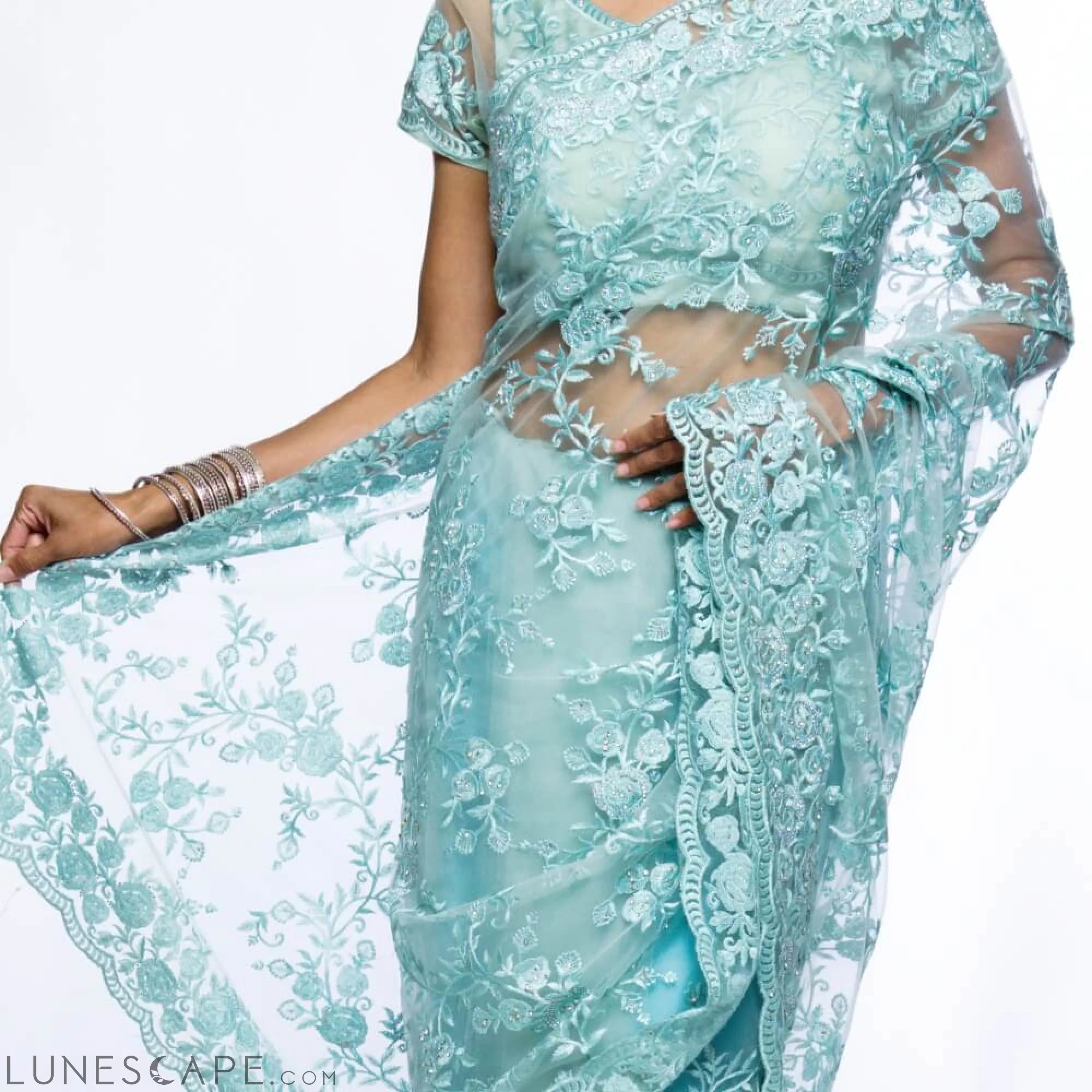 Lightweight Net Saree With Resham Embroidery LUNESCAPE