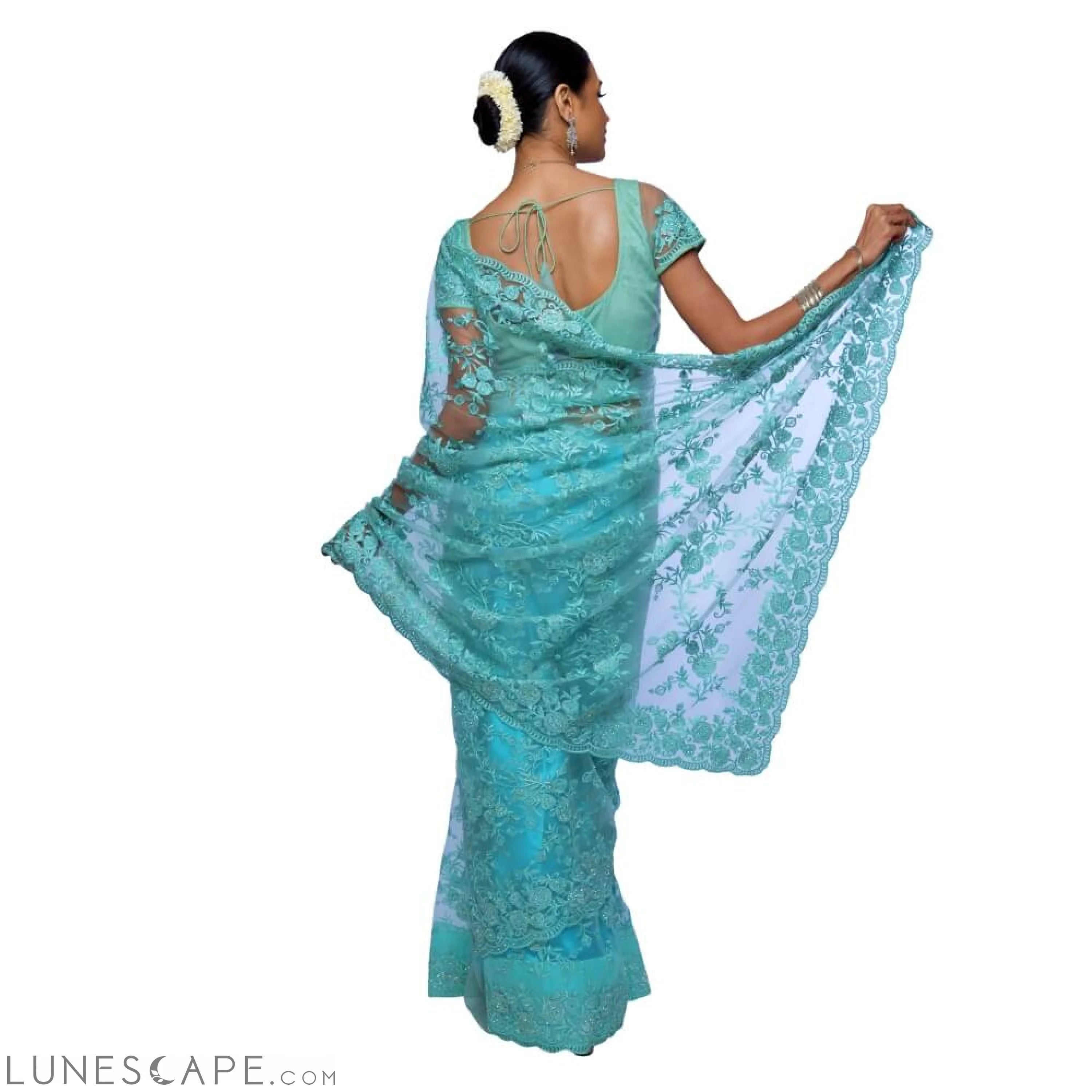 Lightweight Net Saree With Resham Embroidery LUNESCAPE