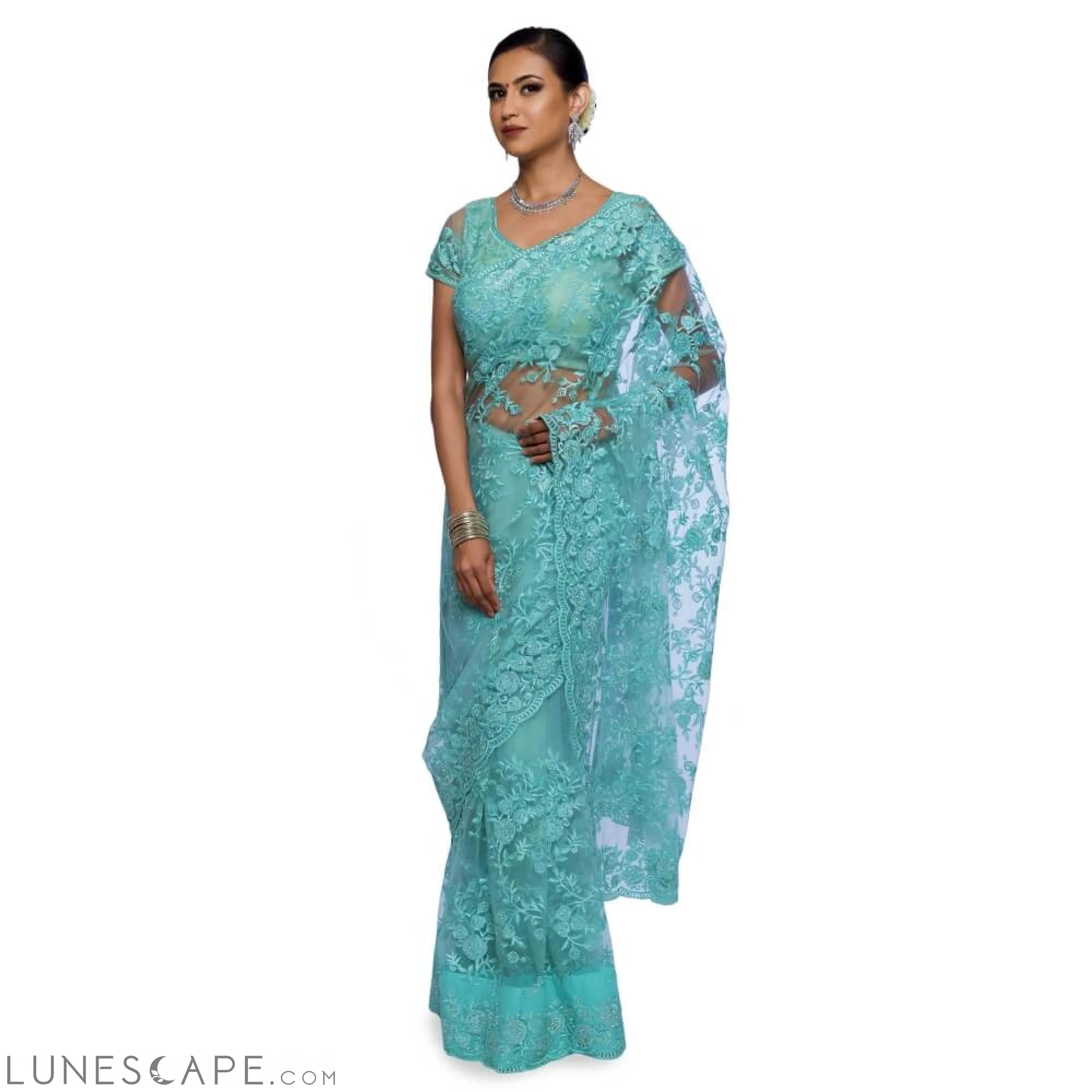 Lightweight Net Saree With Resham Embroidery LUNESCAPE
