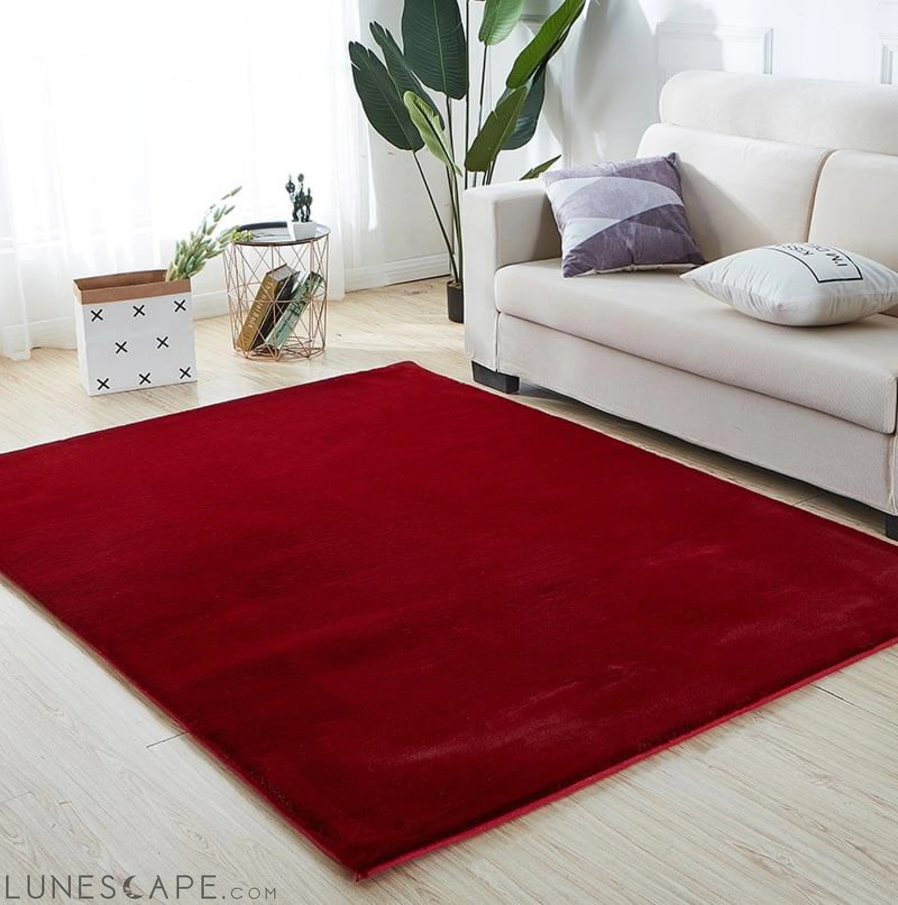 Lily Luxury Red Chinchilla Faux Fur Area Rug LUNESCAPE
