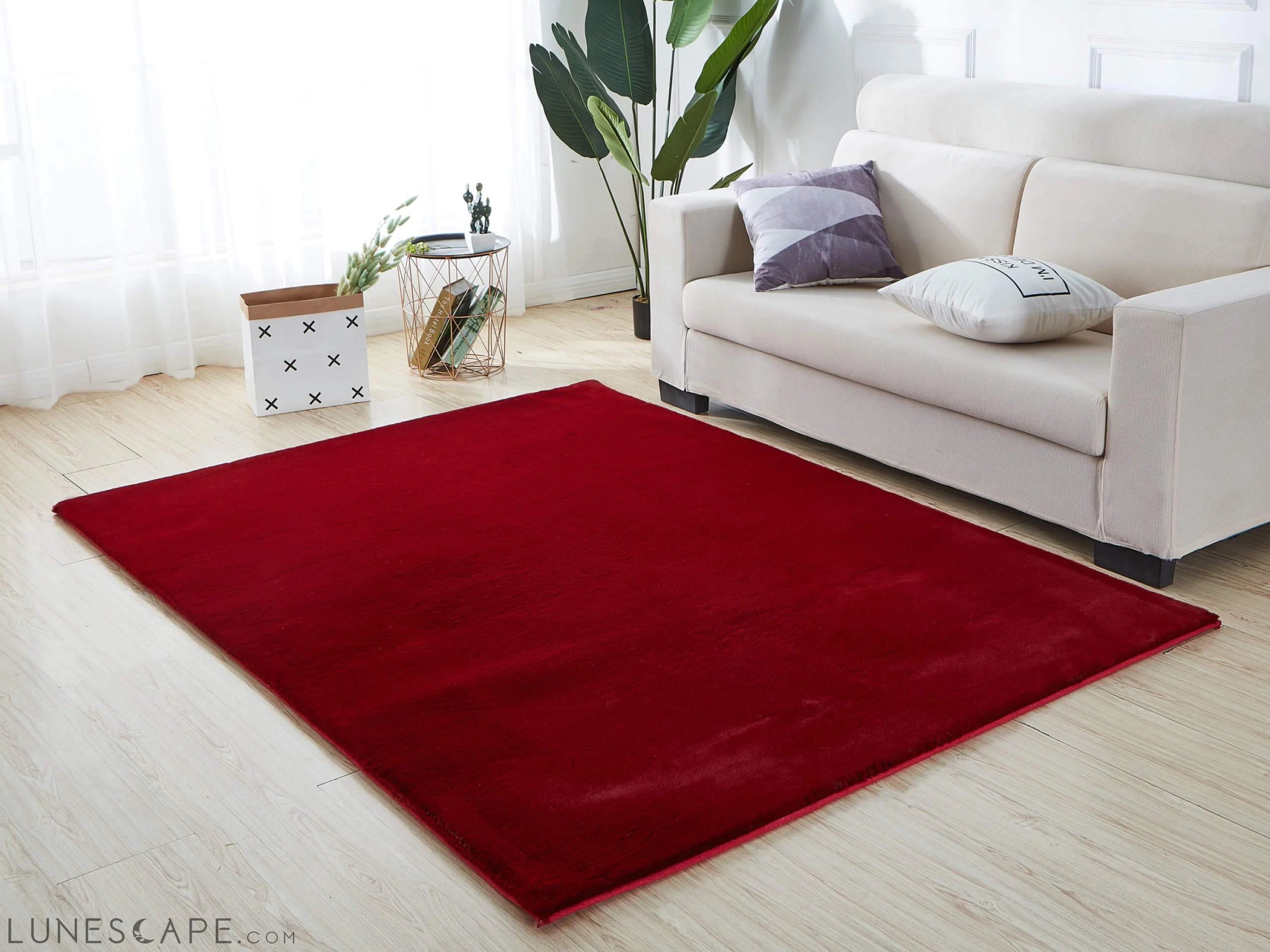 Lily Luxury Red Chinchilla Faux Fur Area Rug LUNESCAPE