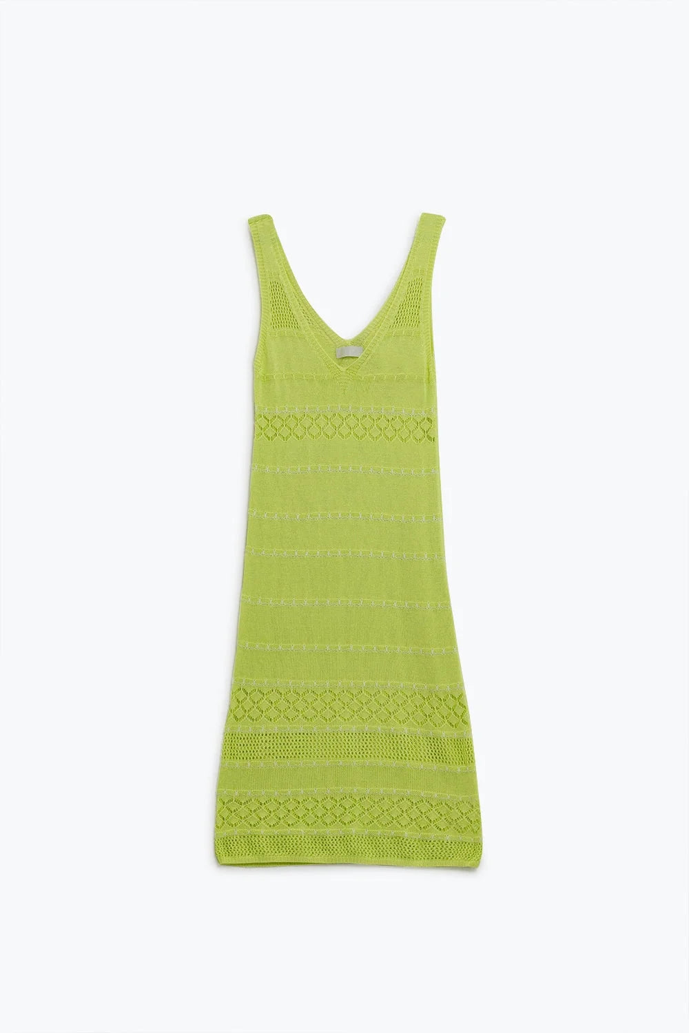 Lime Midi Sleeveless Dress With V-Neck and Crochet Design LUNESCAPE