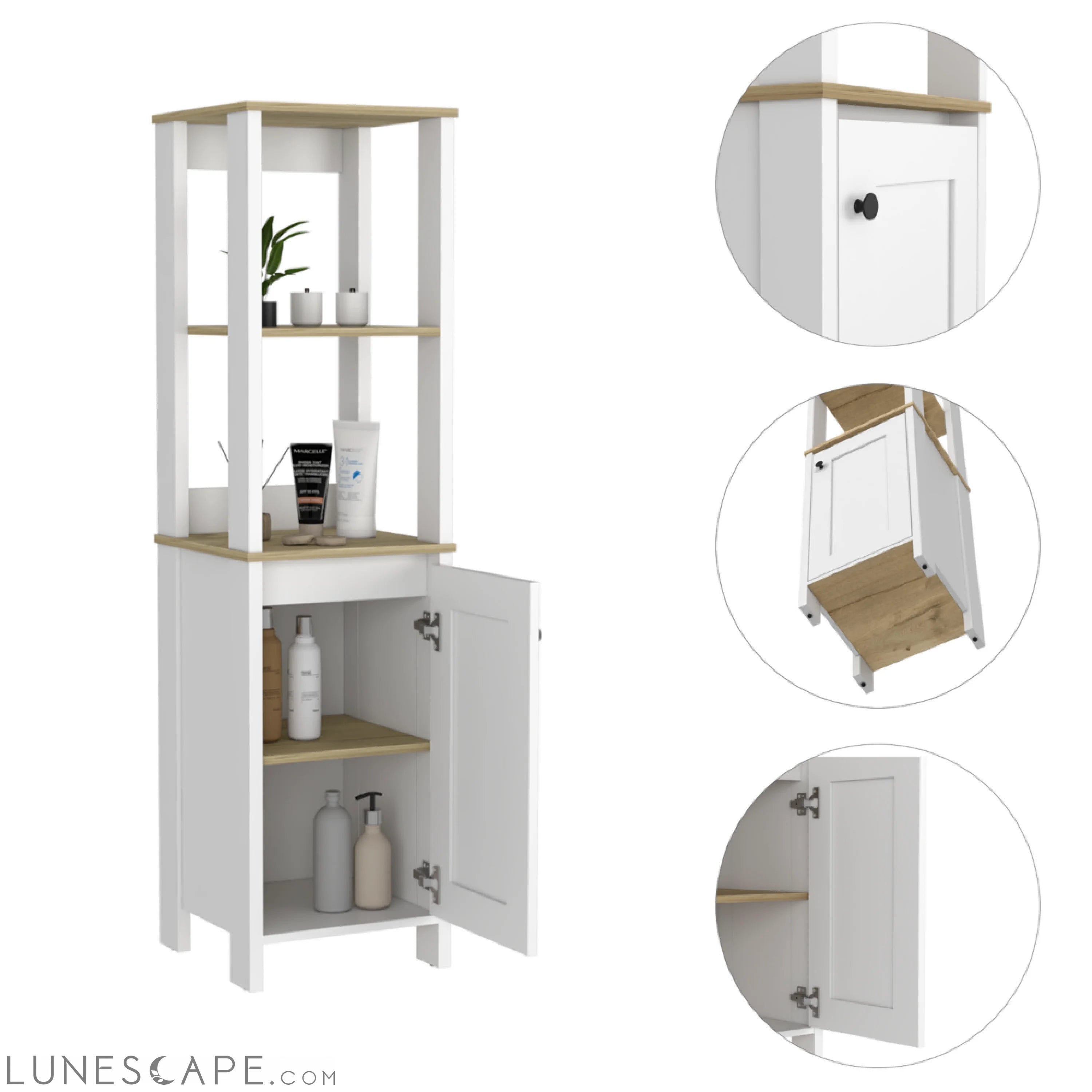 Linen Cabinet Jannes, Two Open Shelves, Single Door, Light Oak / White LUNESCAPE