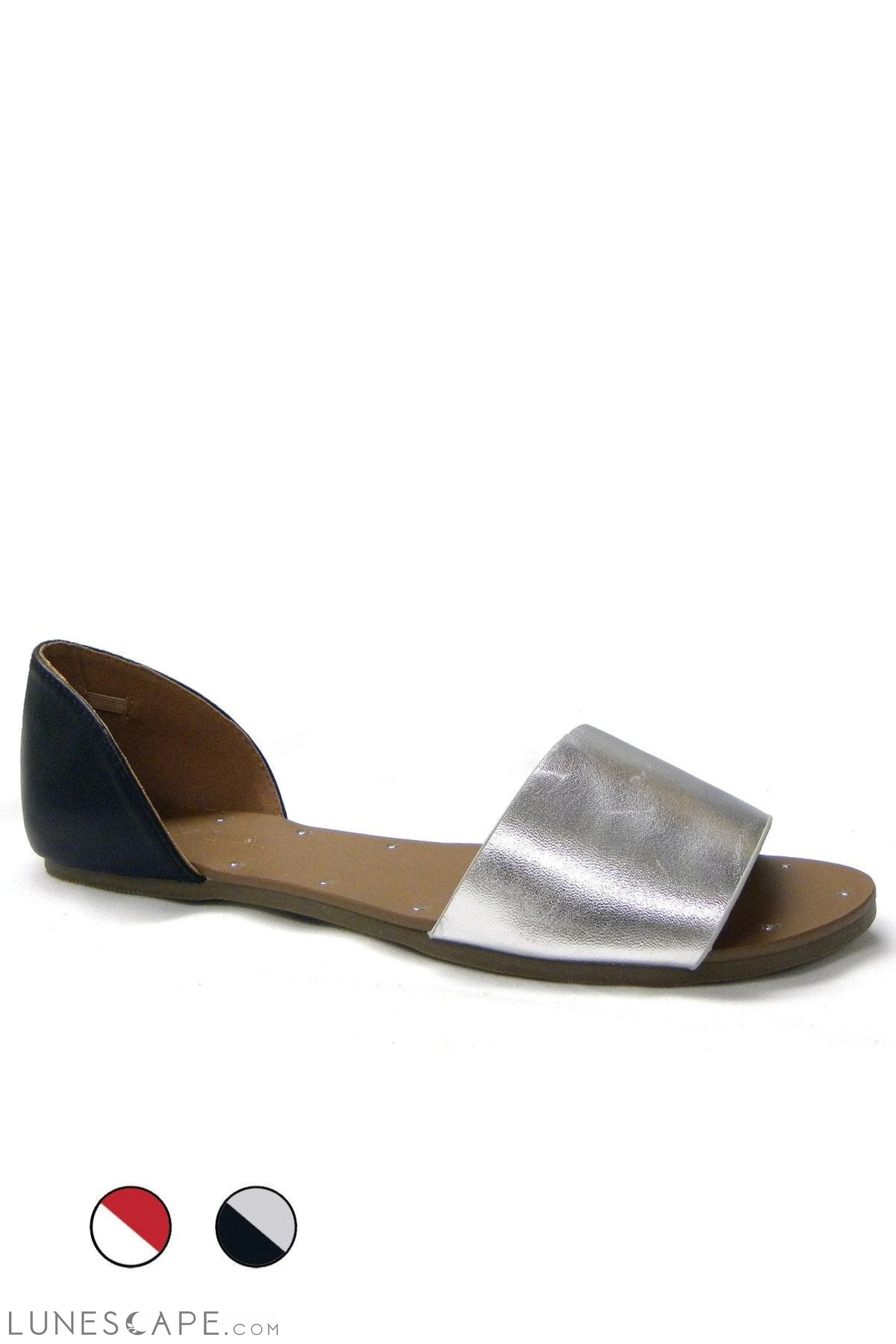 LINHSAY Metallic Leather Open Toed Flat Sandals LUNESCAPE