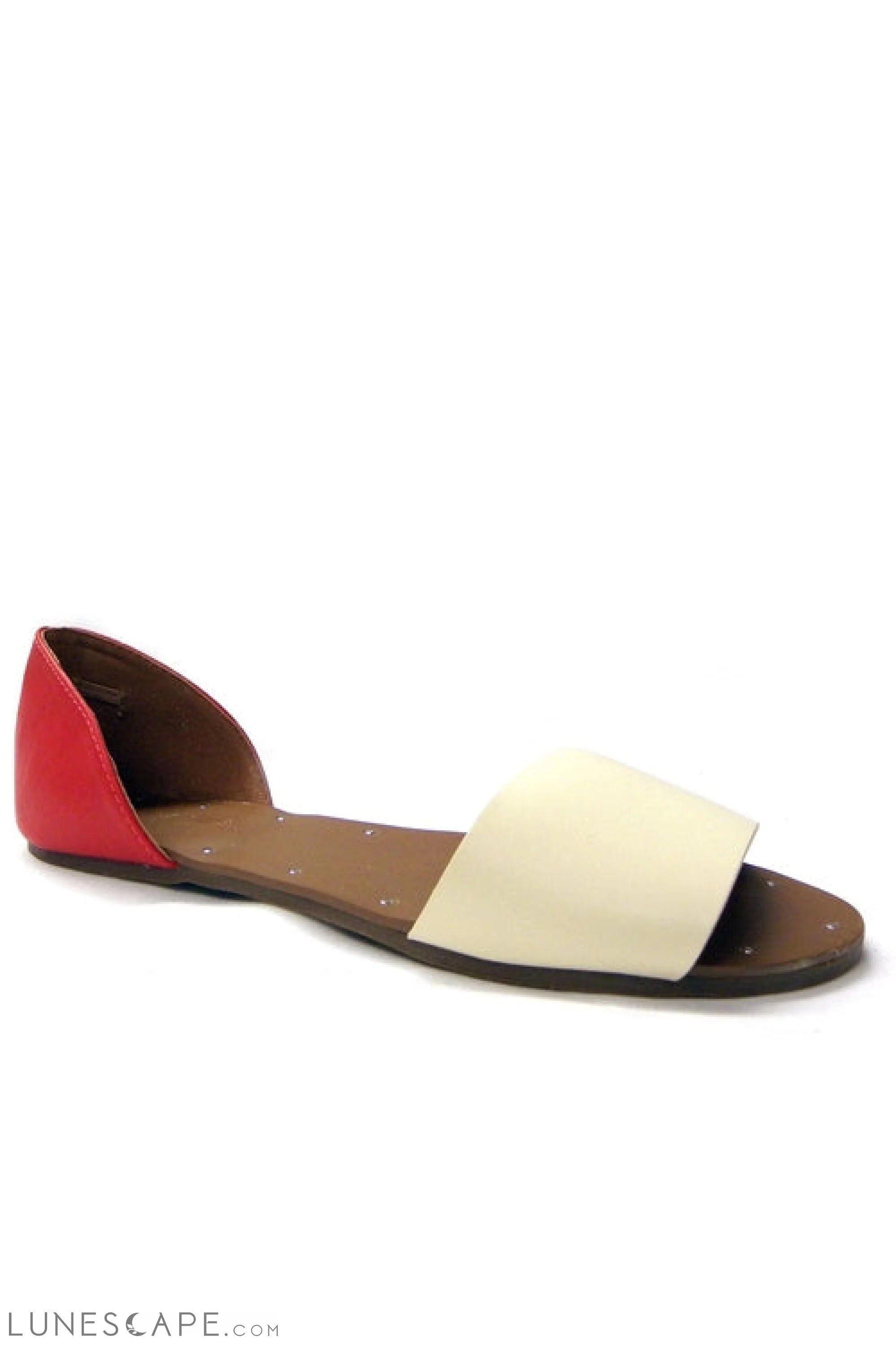 LINHSAY Metallic Leather Open Toed Flat Sandals LUNESCAPE