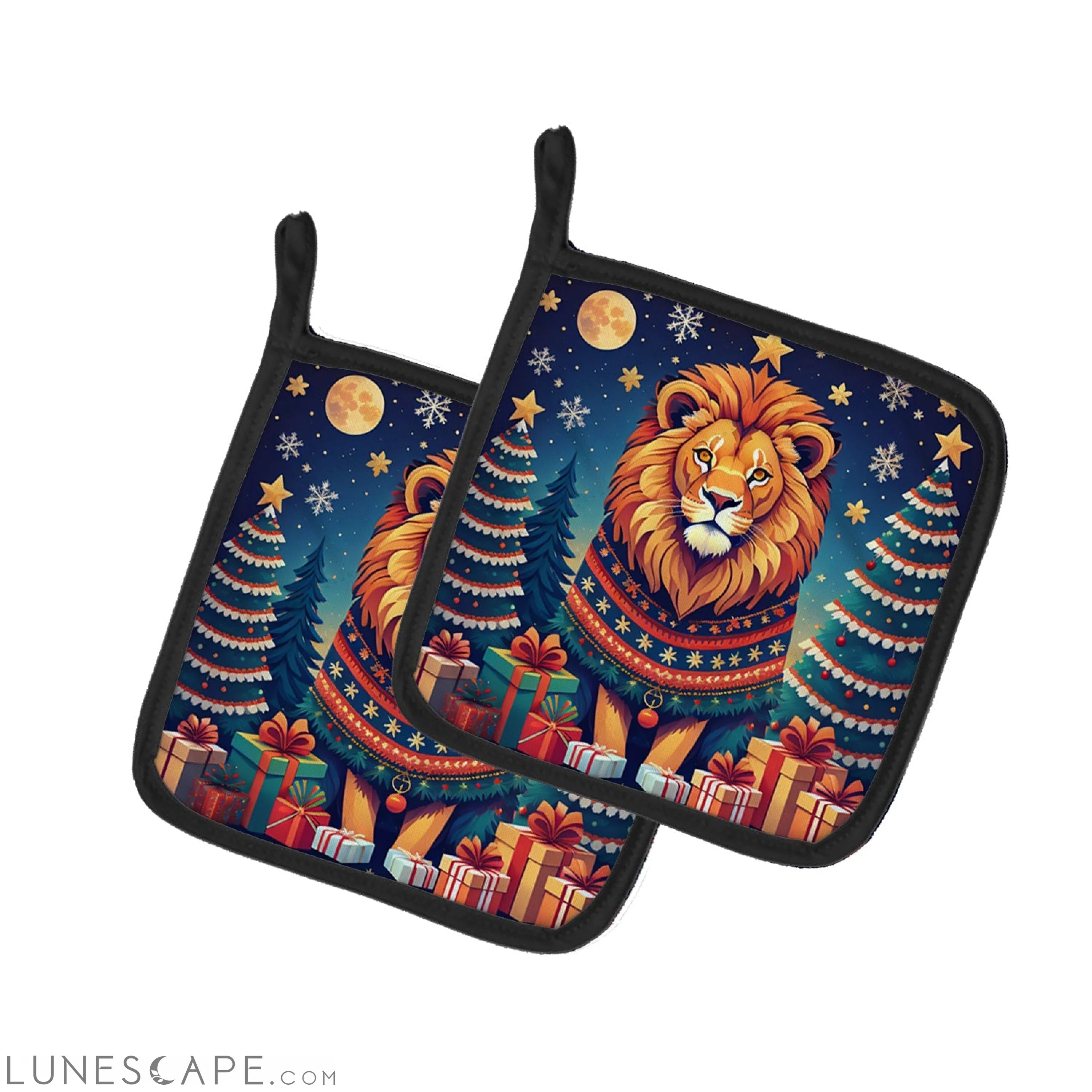 Lion Christmas Pair of Pot Holders LUNESCAPE