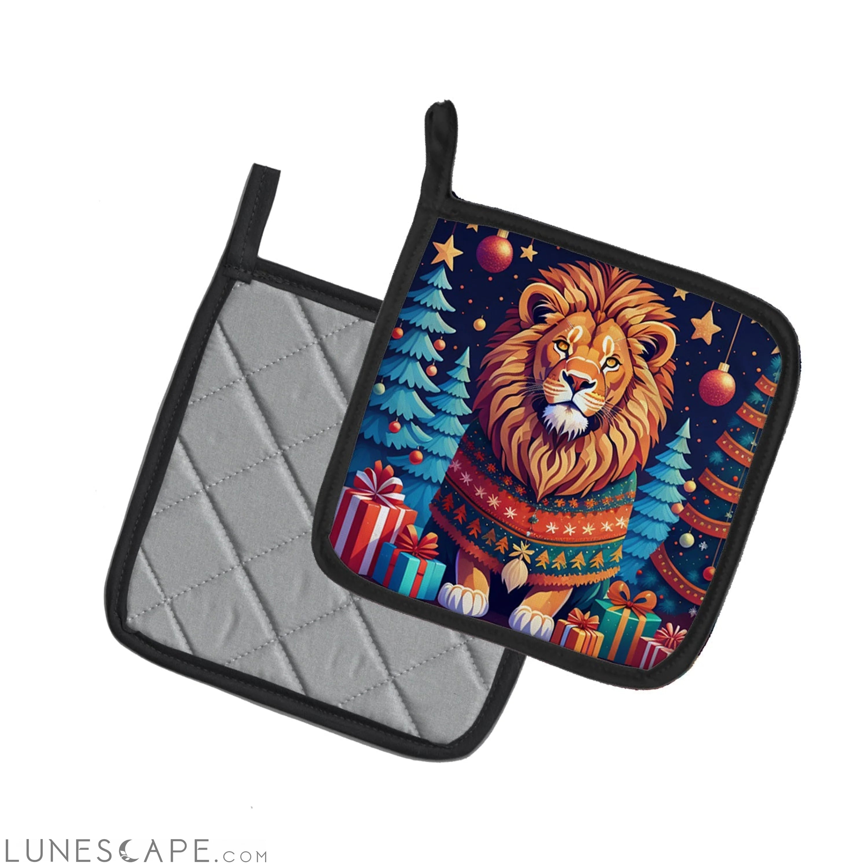 Lion Christmas Pair of Pot Holders LUNESCAPE