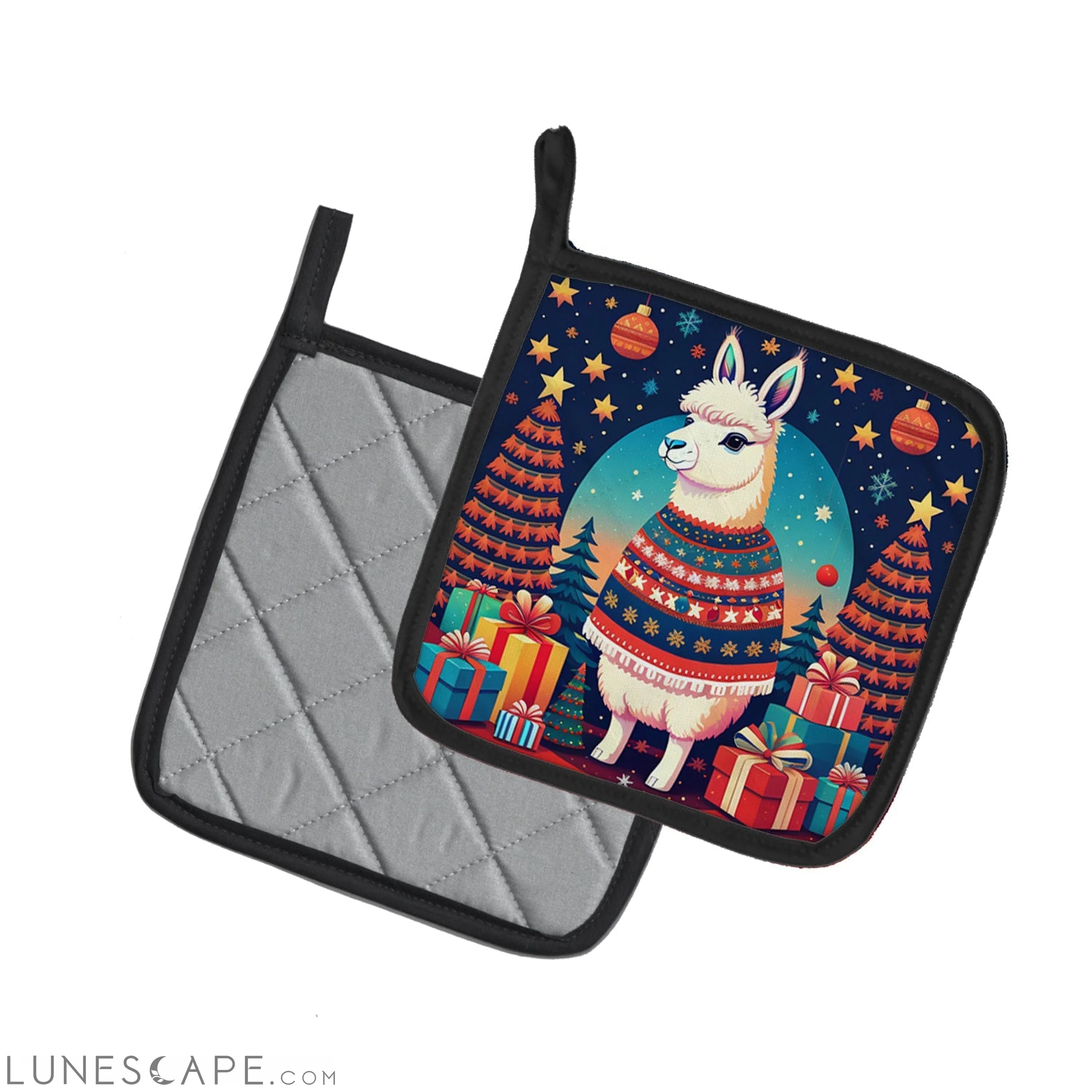 Llama Christmas Pair of Pot Holders LUNESCAPE